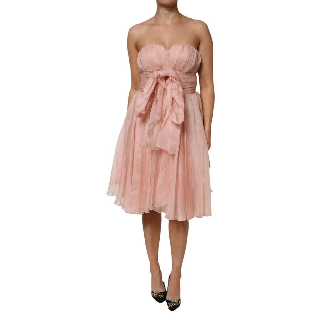 Dolce & Gabbana Pink Silk Chiffon A-line Pleated Midi Dress by Dolce & Gabbana