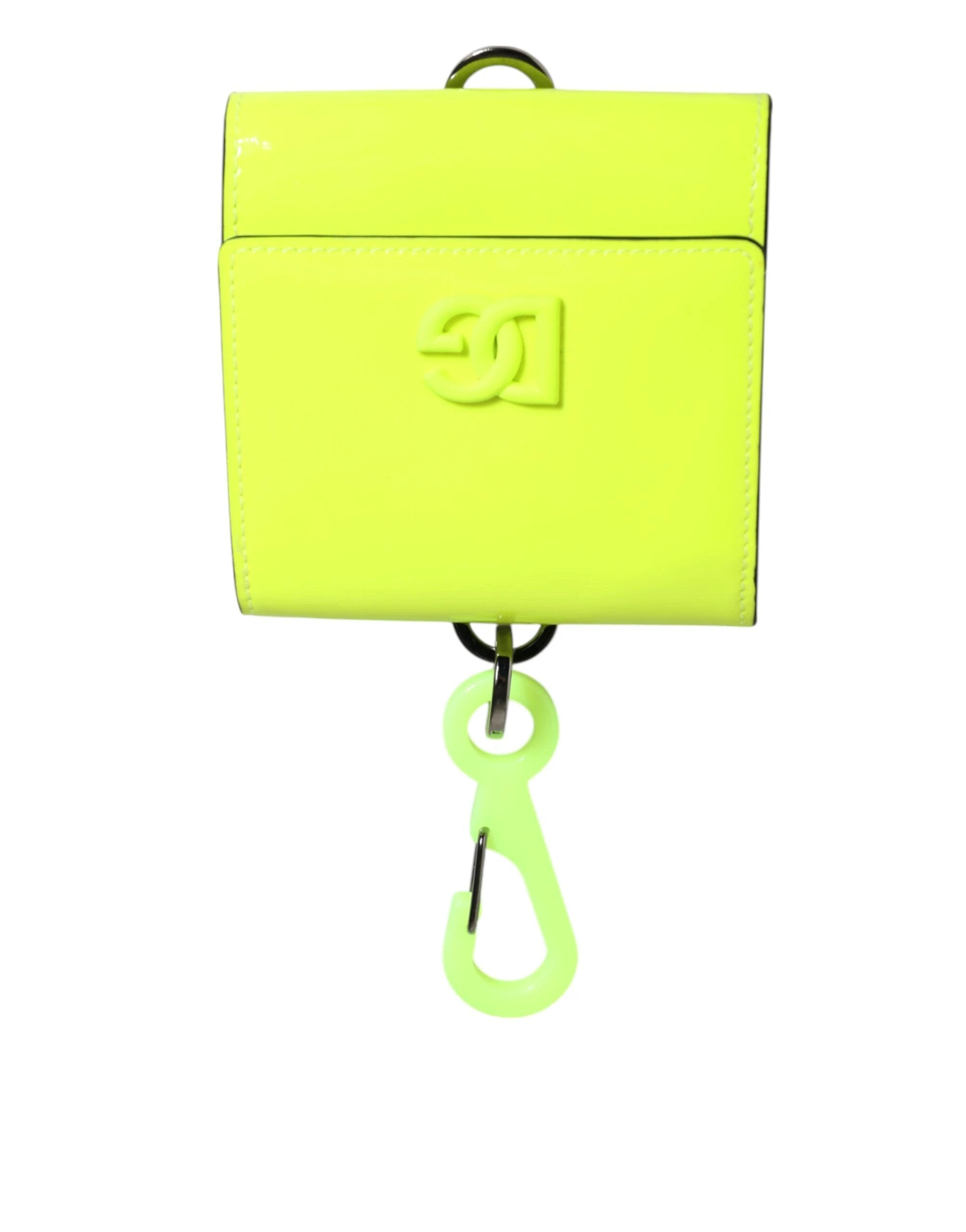 Dolce & Gabbana Yellow Green Bifold DG Logo Neck Strap Cardholder Wallet by Dolce & Gabbana