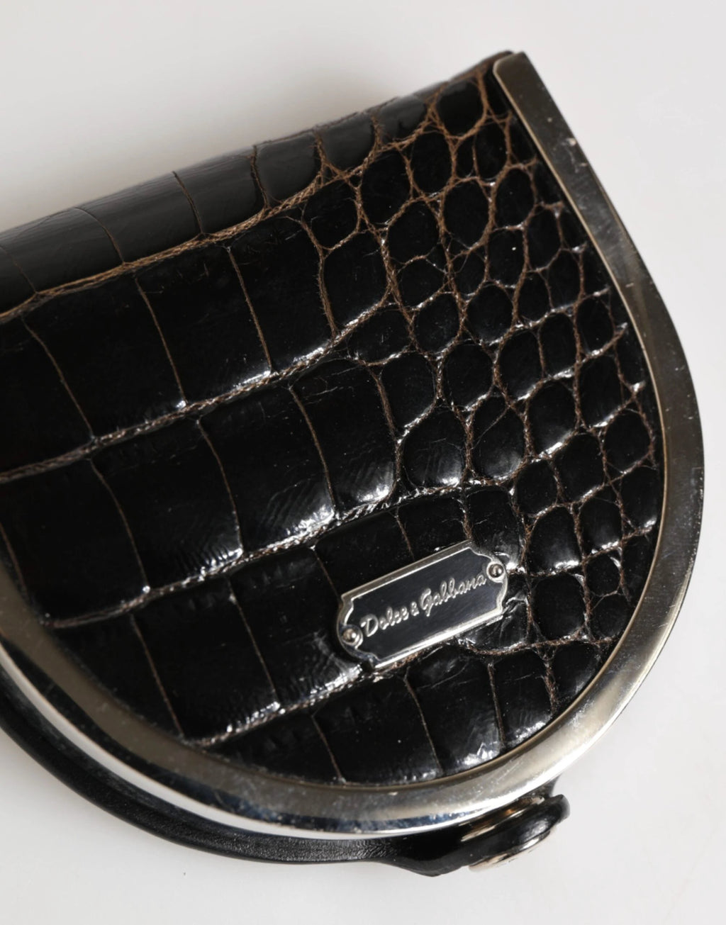 Dolce & Gabbana Black Polished Crocodile Leather Mens Coin Purse Wallet by Dolce & Gabbana