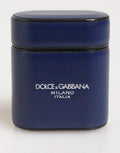 Dolce & Gabbana Blue Leather Logo Print Flip Holder Men Airpods Case by Dolce & Gabbana