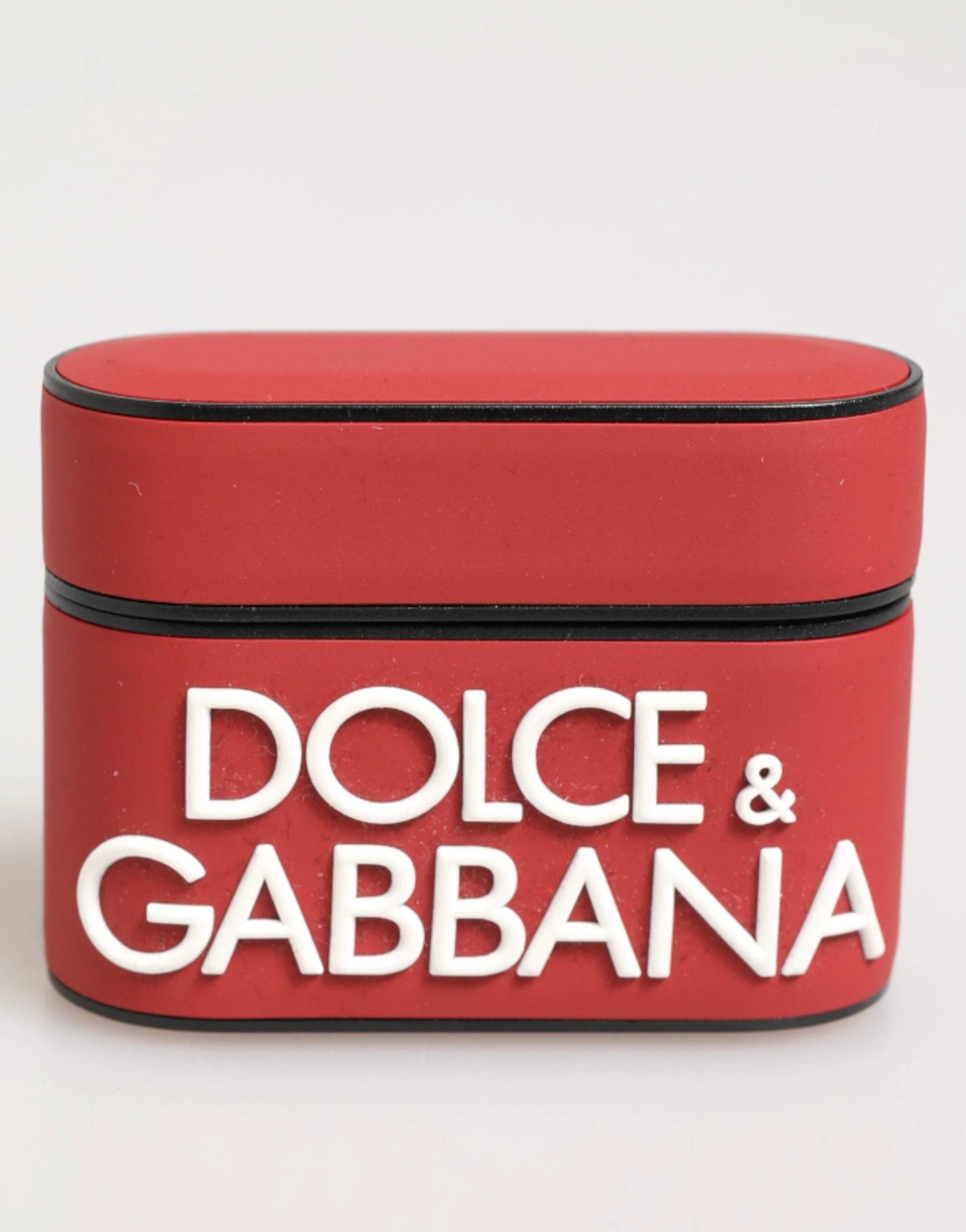 Dolce & Gabbana Red White Silicone Embossed Logo Accessory Airpods Case by Dolce & Gabbana
