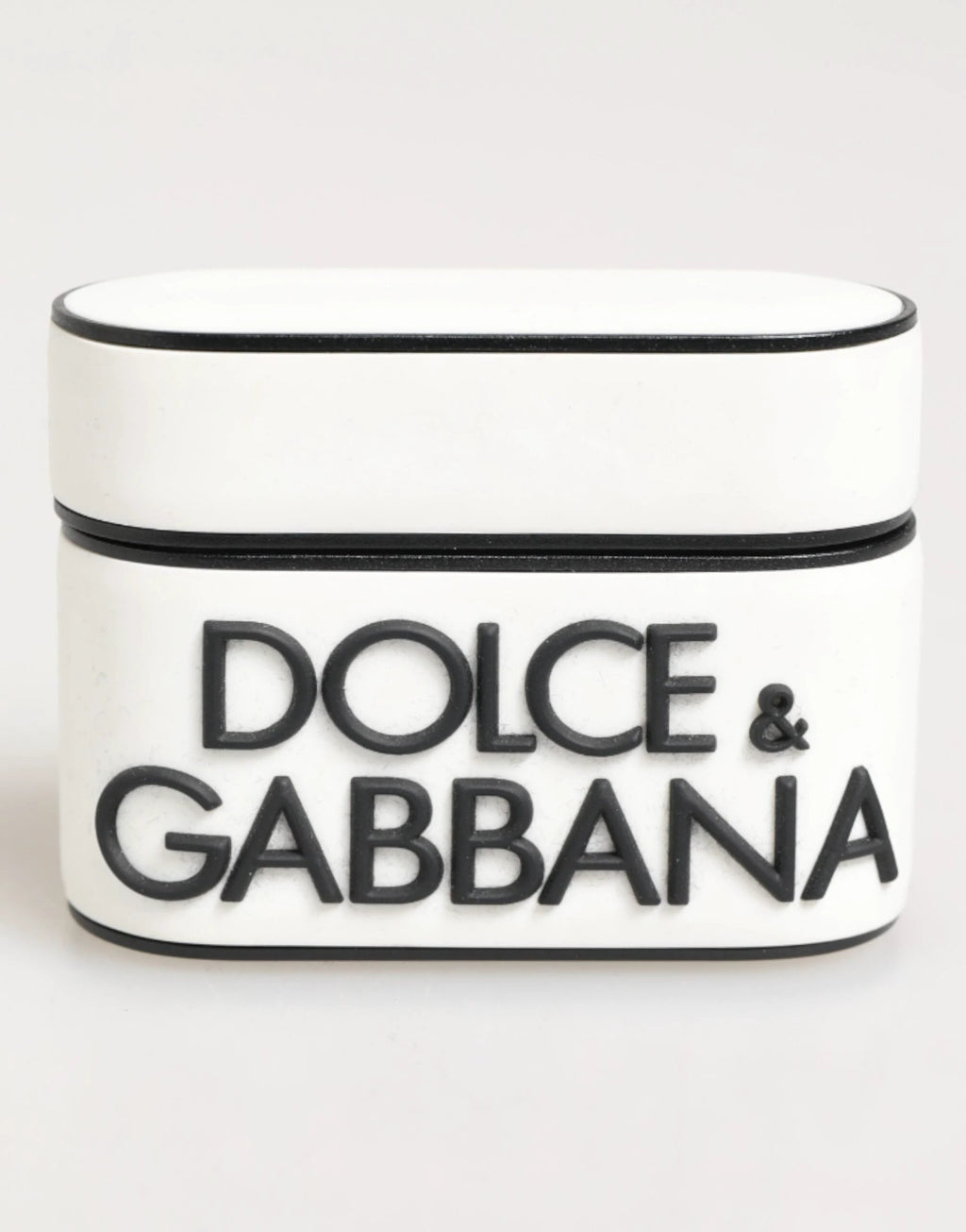 Dolce & Gabbana White Black Rubber Logo Embossed Accessory Airpods Case by Dolce & Gabbana