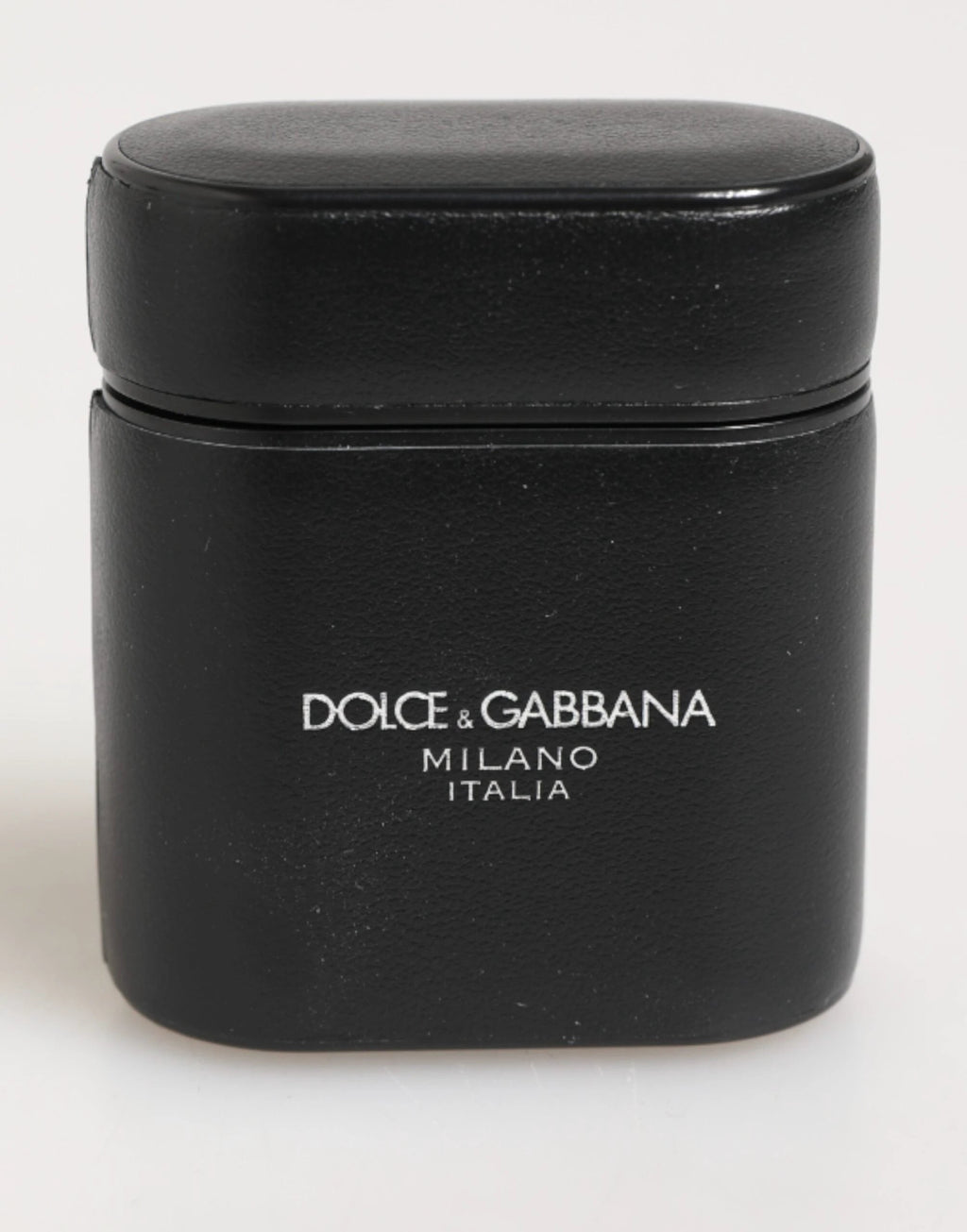 Dolce & Gabbana Black Calfskin Leather Logo Print Flip Holder Airpods Case by Dolce & Gabbana