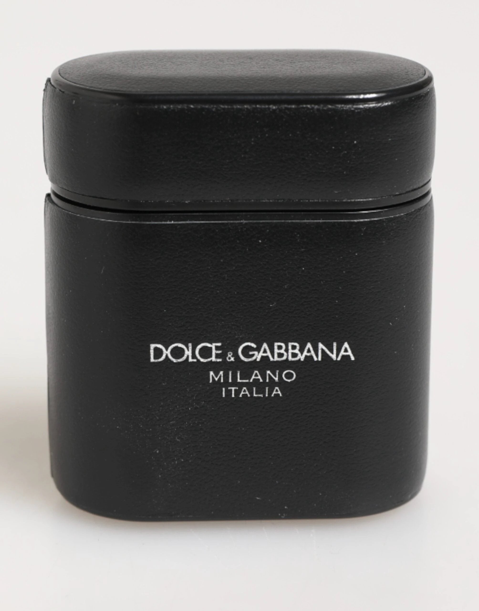 Dolce & Gabbana Black Calfskin Leather Logo Print Flip Holder Airpods Case by Dolce & Gabbana