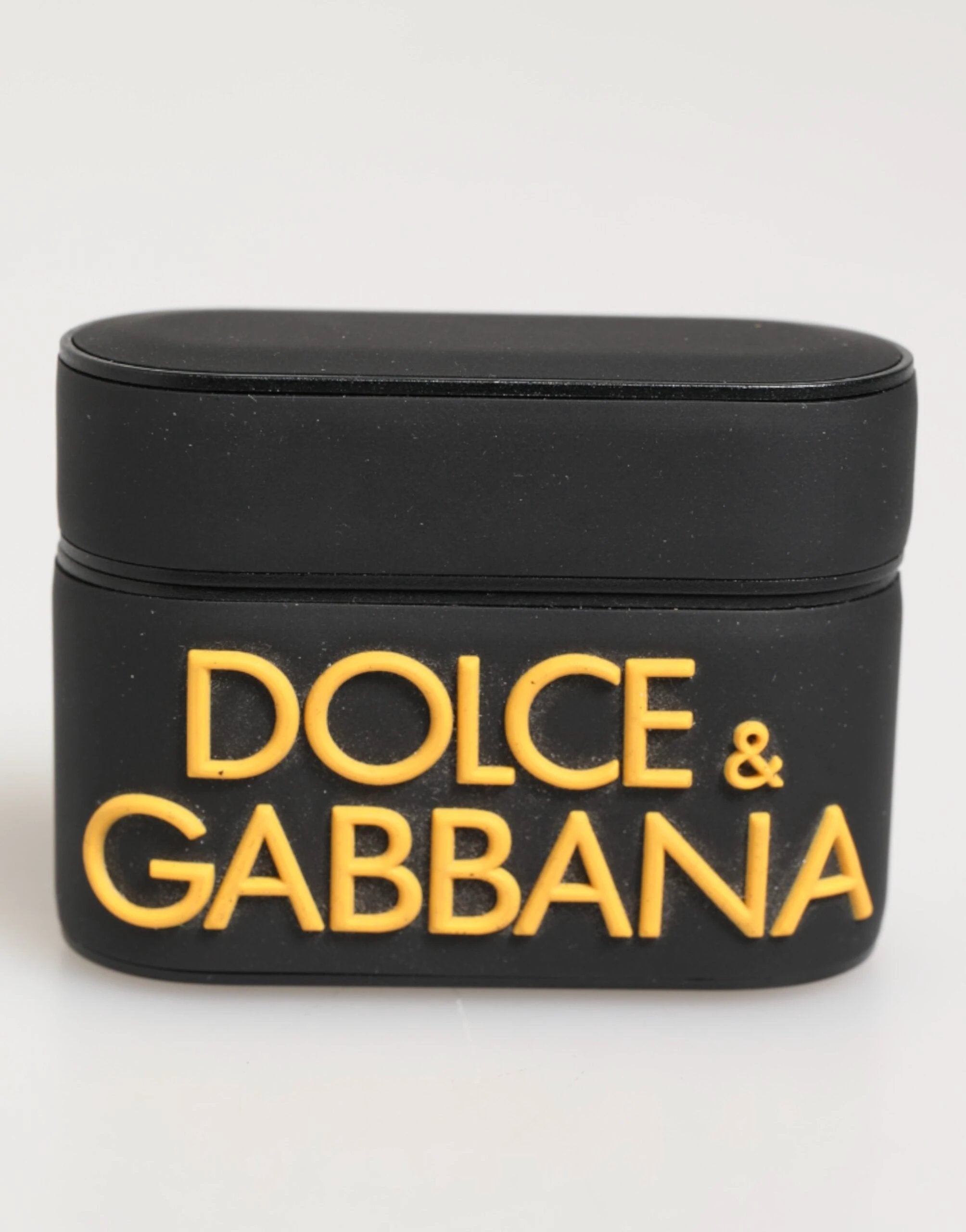 Dolce & Gabbana Black Yellow Rubber Logo Embossed Accessory Airpods Case by Dolce & Gabbana