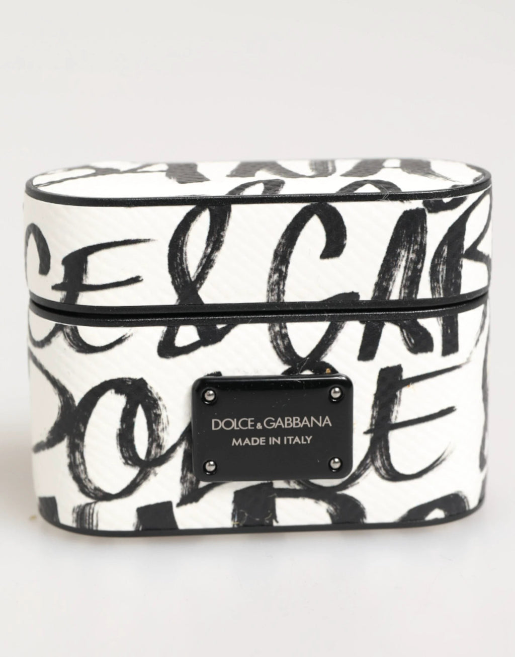 Dolce & Gabbana Black White Leather Monogram Print Logo Holder Airpods Case by Dolce & Gabbana