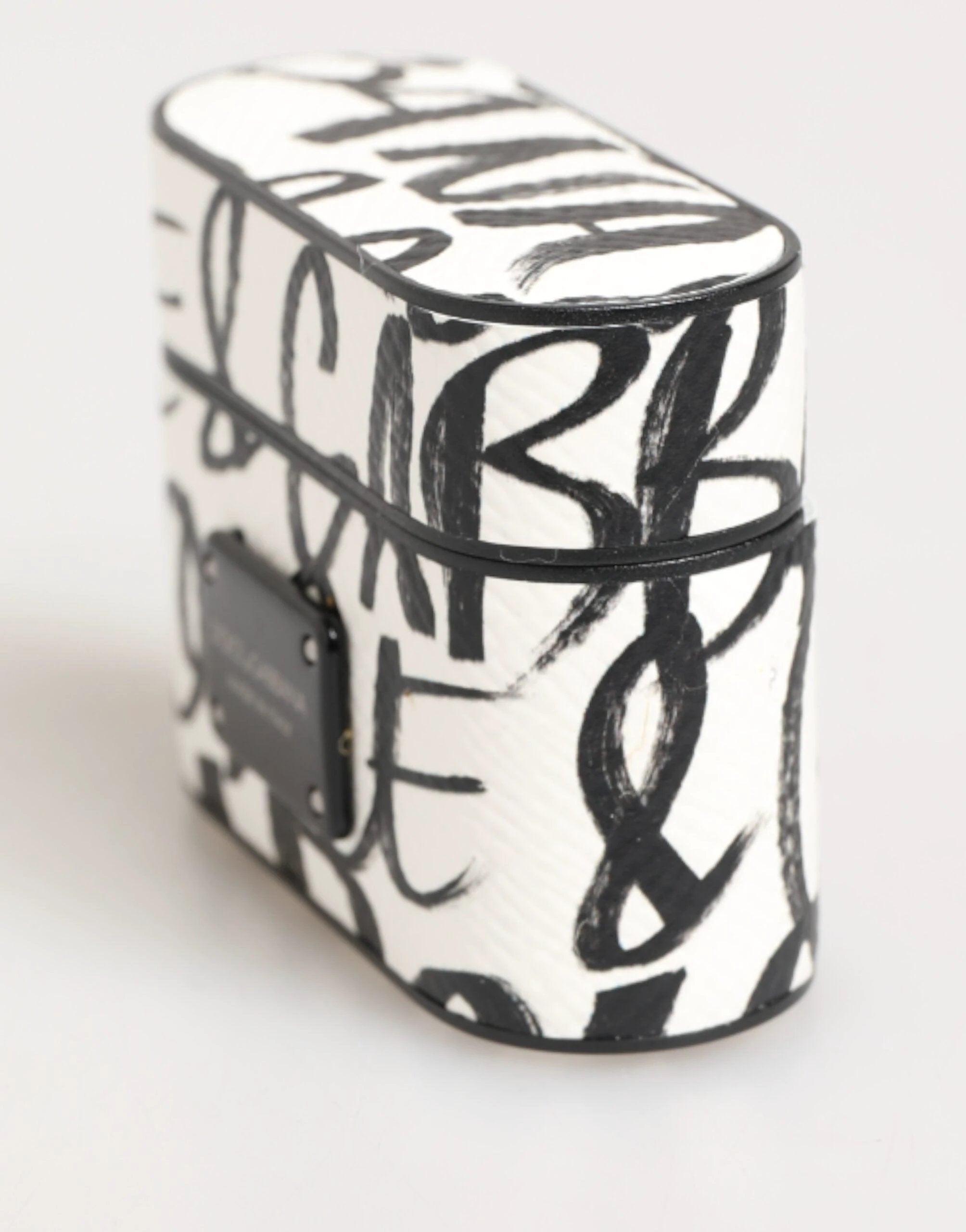 Dolce & Gabbana Black White Leather Monogram Print Logo Holder Airpods Case by Dolce & Gabbana