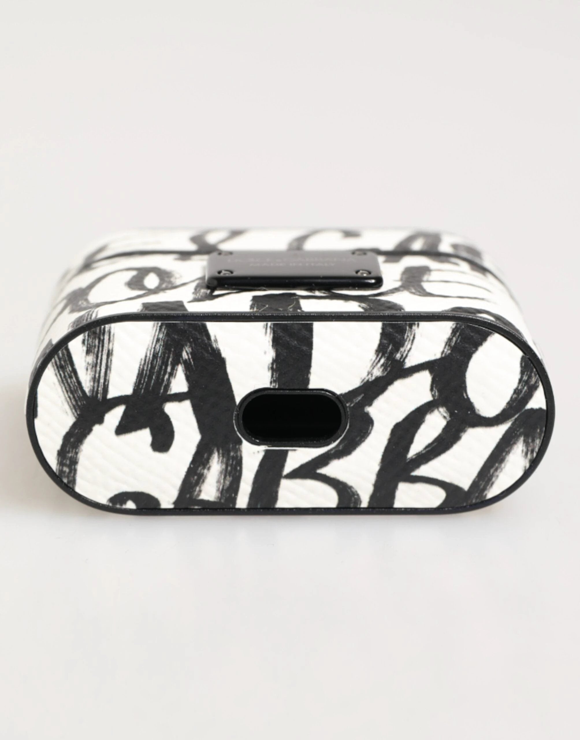 Dolce & Gabbana Black White Leather Monogram Print Logo Holder Airpods Case by Dolce & Gabbana