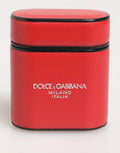 Dolce & Gabbana Red White Calfskin Leather Logo Flip Holder Airpods Case by Dolce & Gabbana
