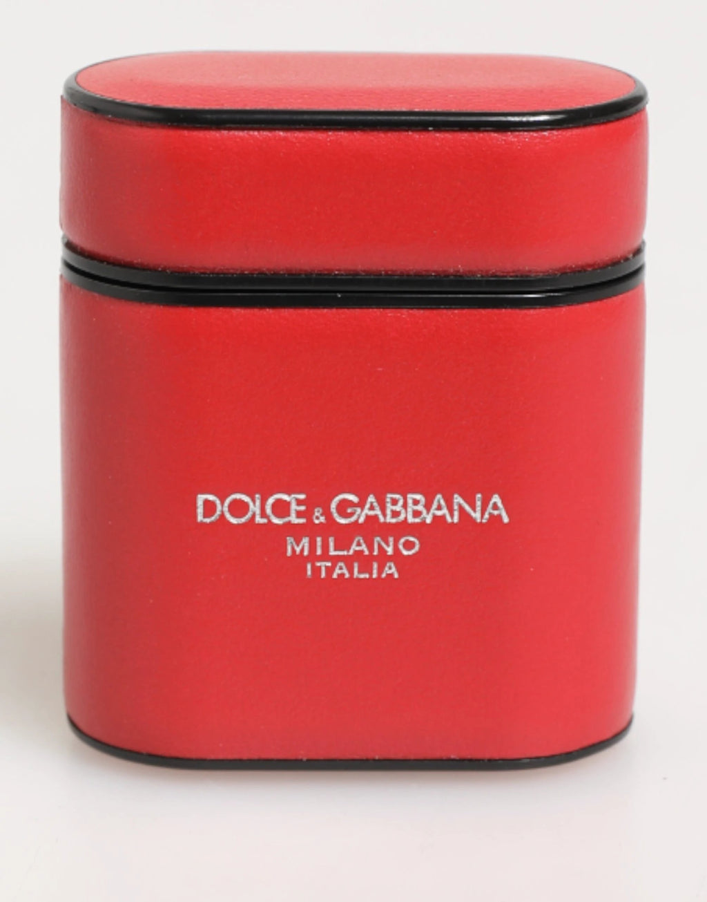 Dolce & Gabbana Red White Calfskin Leather Logo Flip Holder Airpods Case by Dolce & Gabbana