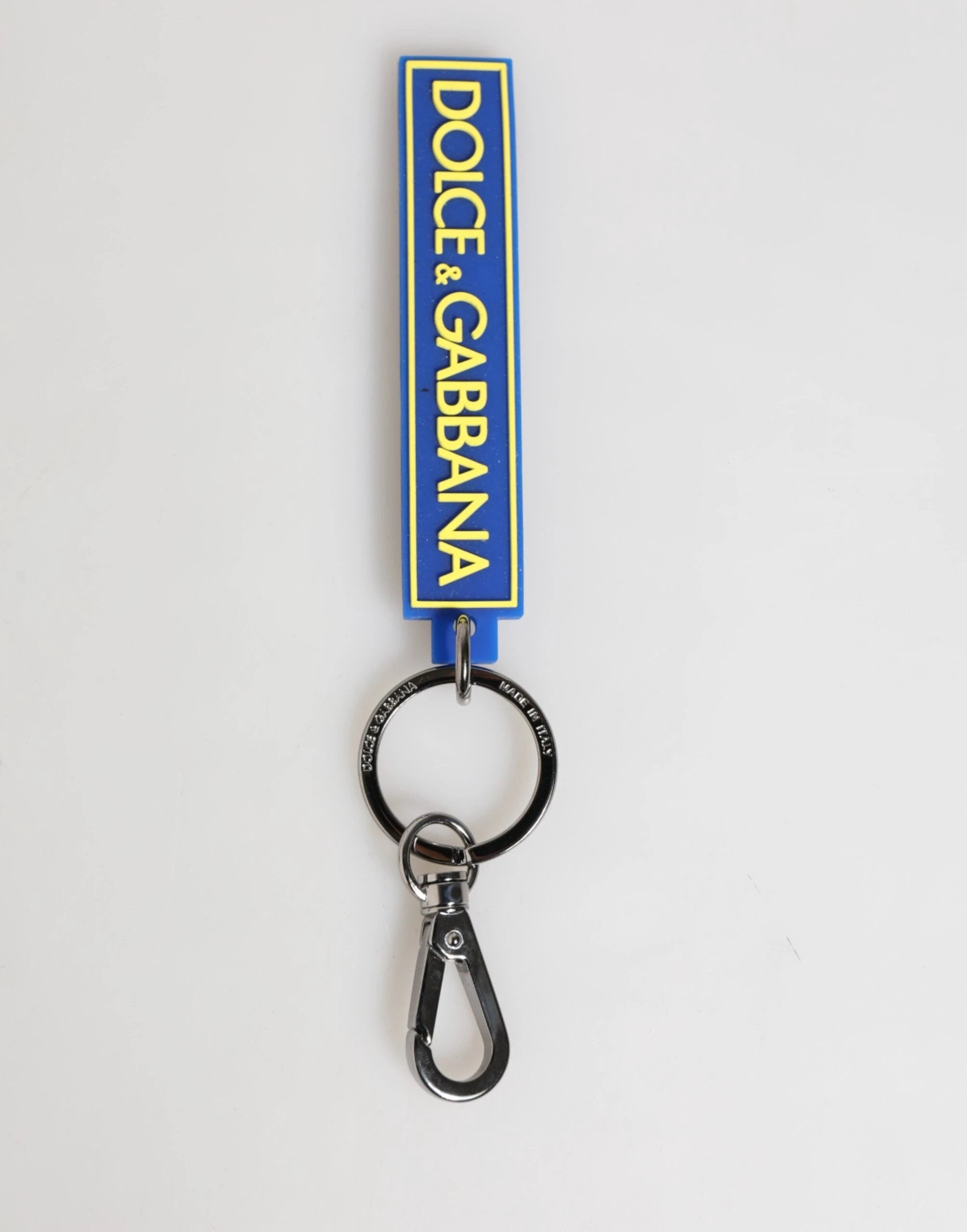 Dolce & Gabbana Blue Yellow DG Rubber Logo Silver Men's Holder Keyring by Dolce & Gabbana