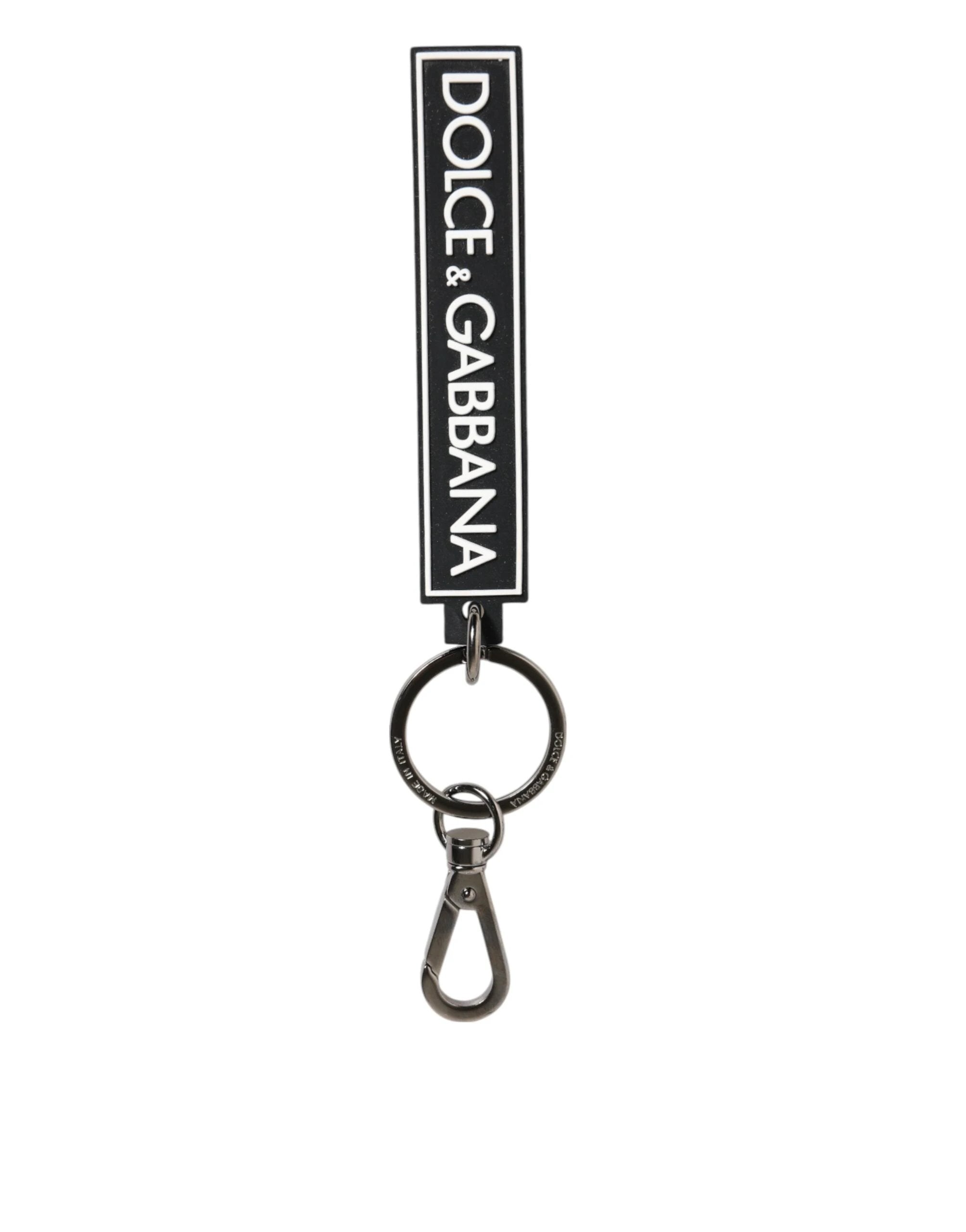 Dolce & Gabbana Black White DG Rubber Logo Silver Men's Holder Keyring by Dolce & Gabbana