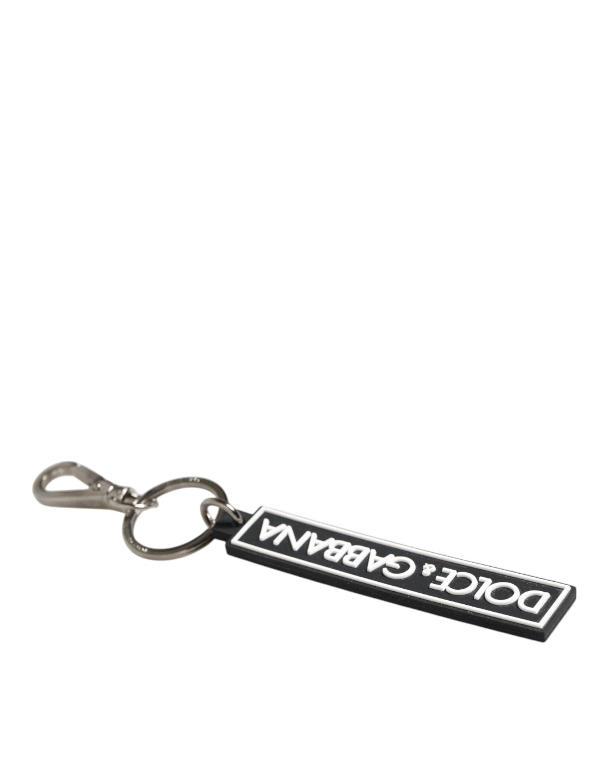 Dolce & Gabbana Black White DG Rubber Logo Silver Men's Holder Keyring by Dolce & Gabbana
