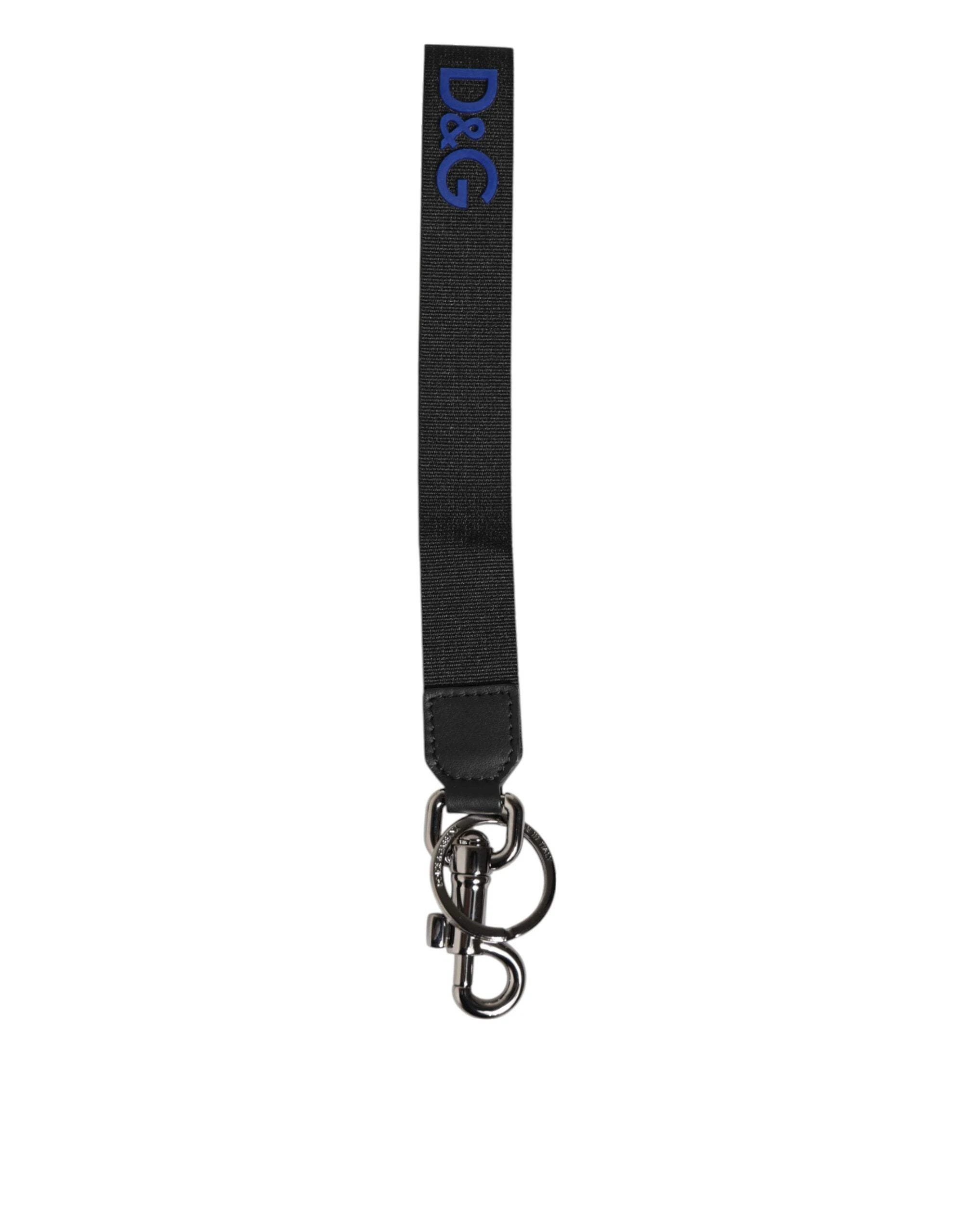 Dolce & Gabbana Black Blue DG Logo Polyester Brass Holder Keychain Keyring by Dolce & Gabbana