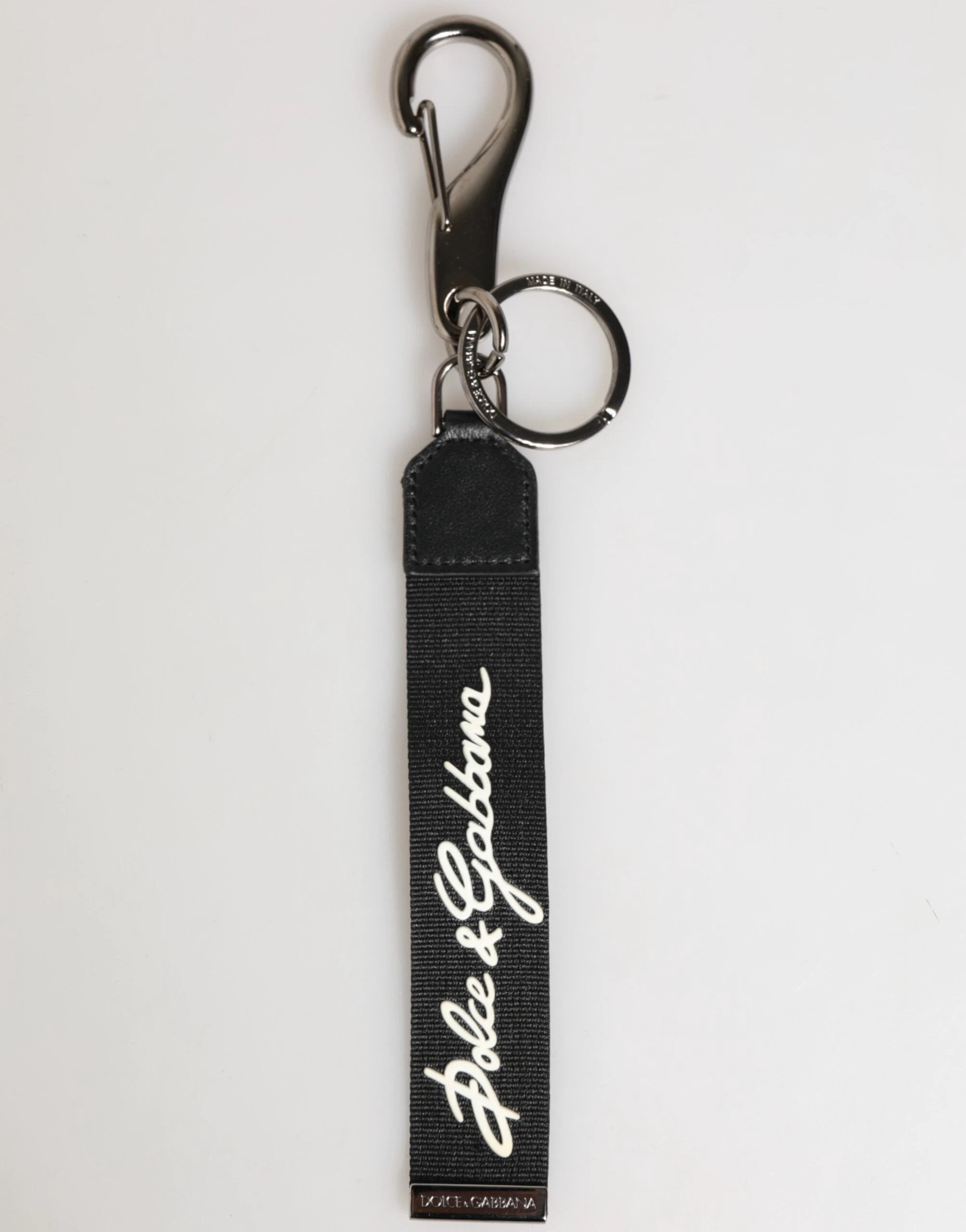 Dolce & Gabbana Black White Polyester DG Logo Silver Men Keychain Keyring by Dolce & Gabbana
