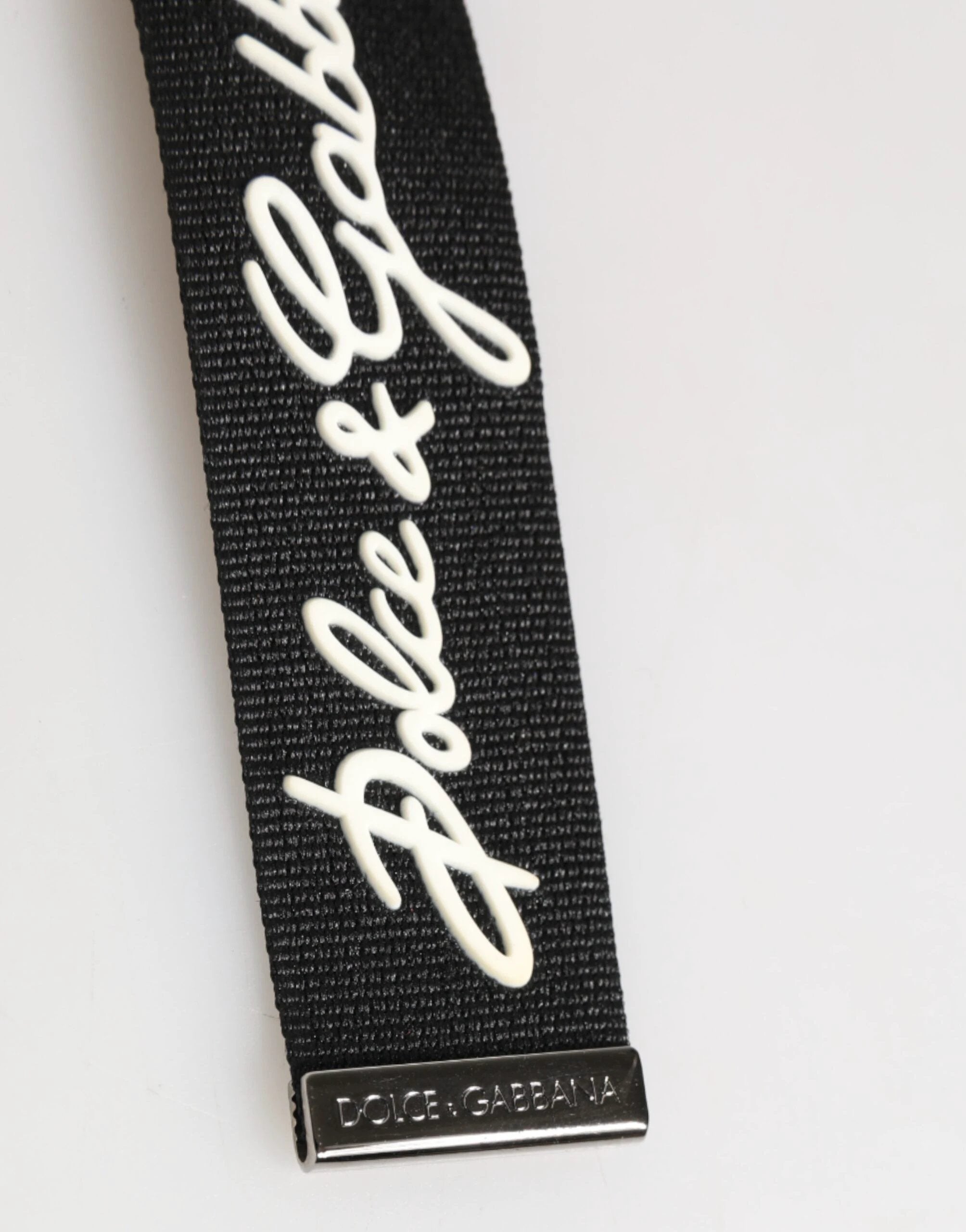 Dolce & Gabbana Black White Polyester DG Logo Silver Men Keychain Keyring by Dolce & Gabbana