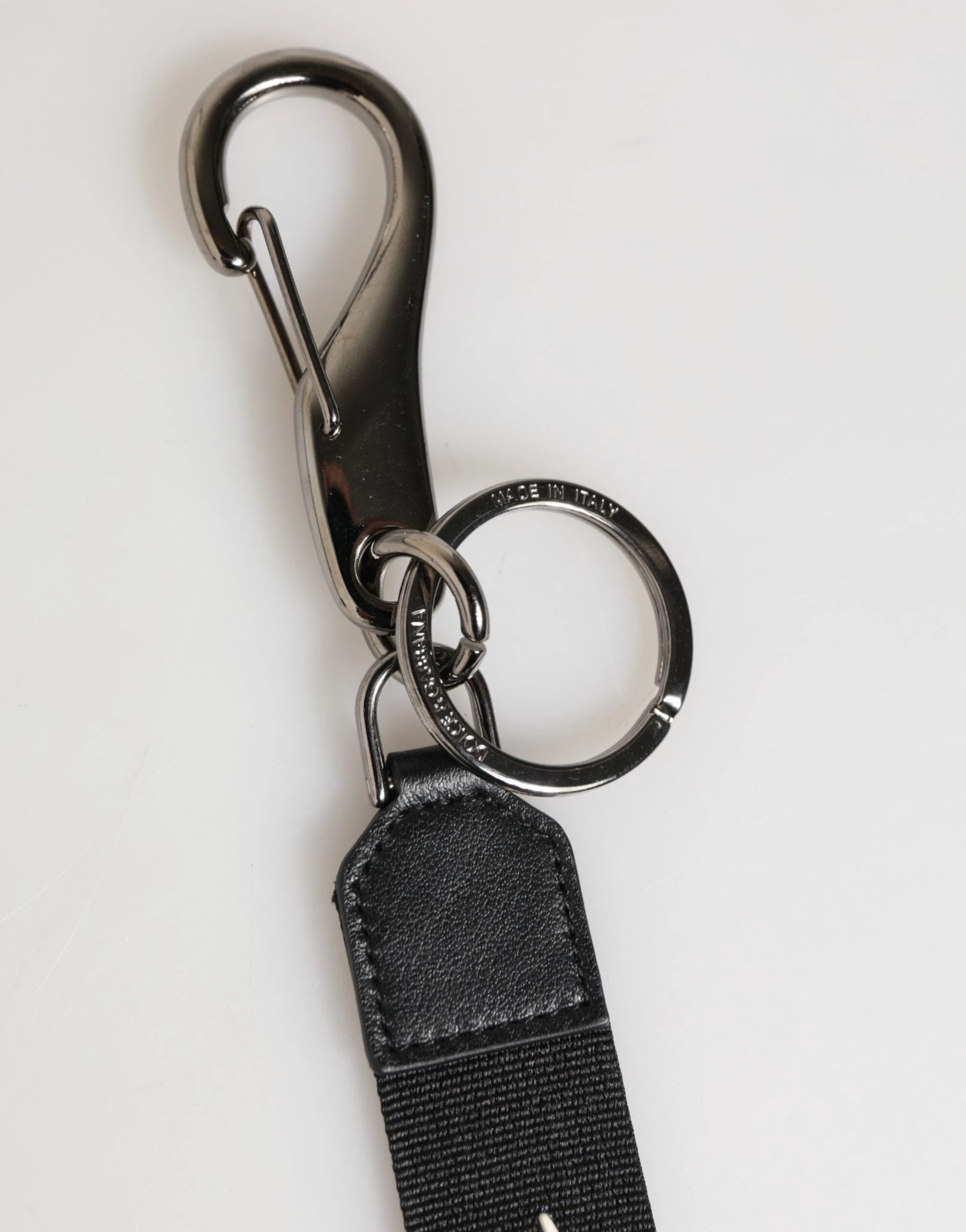 Dolce & Gabbana Black White Polyester DG Logo Silver Men Keychain Keyring by Dolce & Gabbana