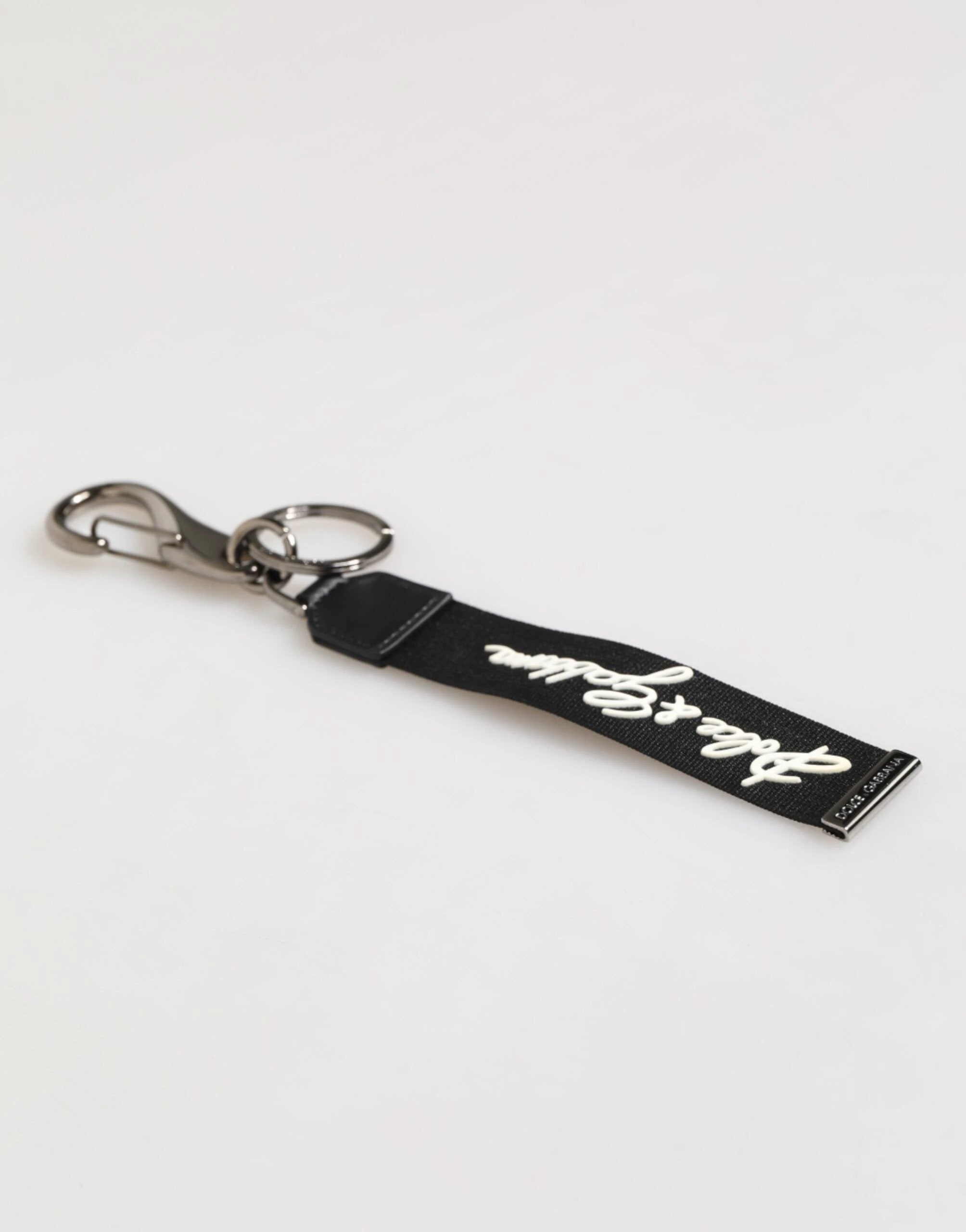 Dolce & Gabbana Black White Polyester DG Logo Silver Men Keychain Keyring by Dolce & Gabbana