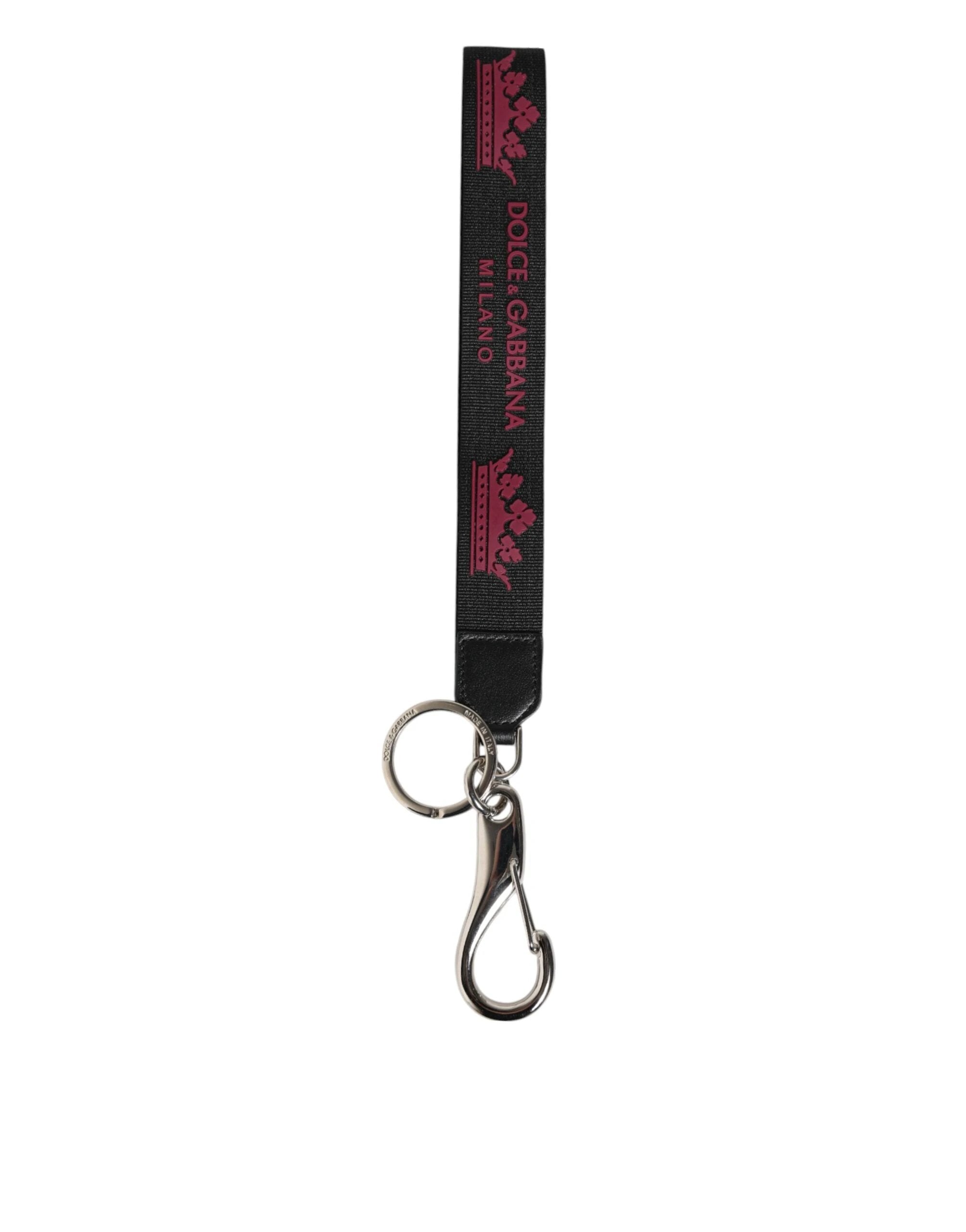 Dolce & Gabbana Black Burgundy Nylon DG Logo Crown Holder Keychain Keyring by Dolce & Gabbana