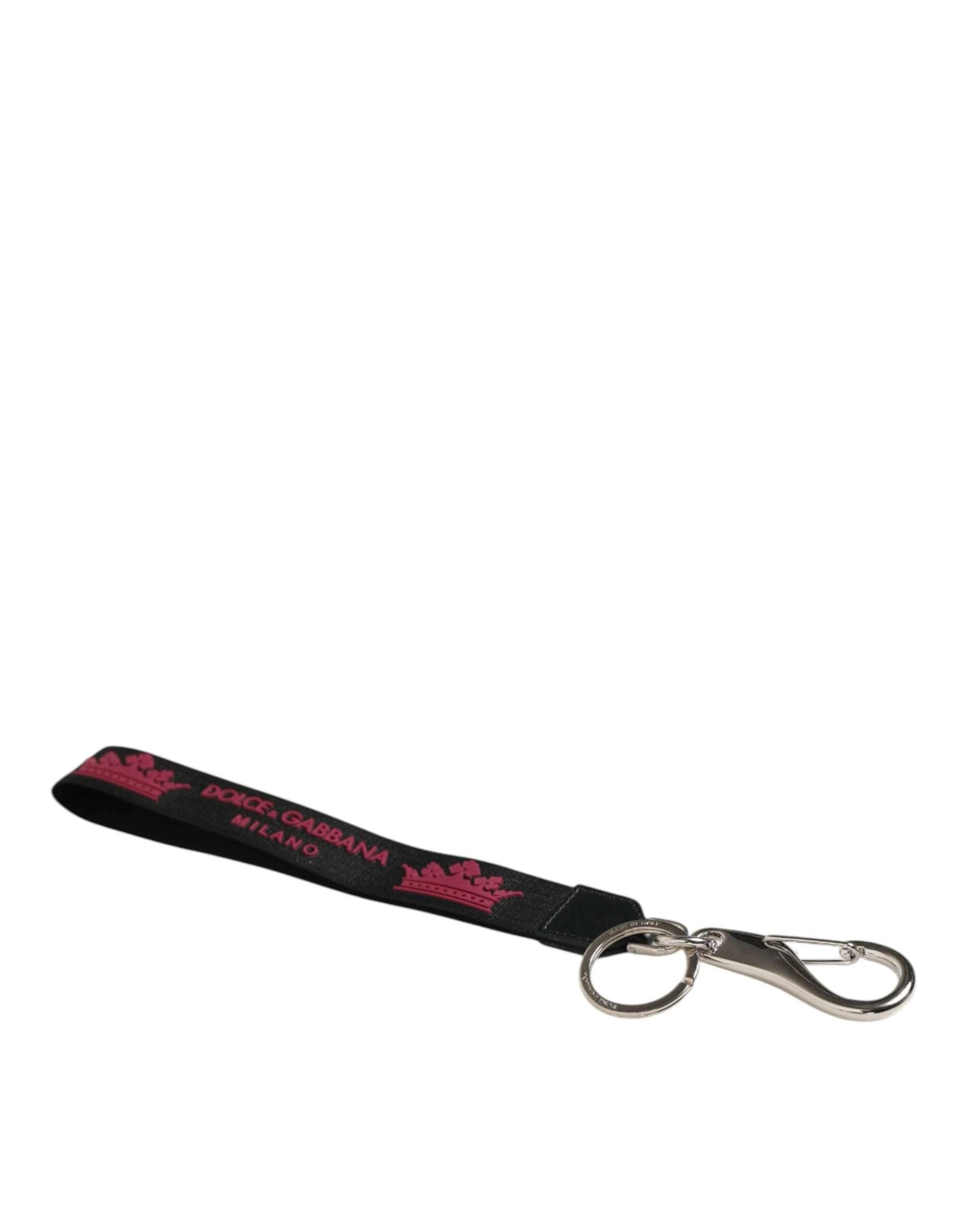 Dolce & Gabbana Black Burgundy Nylon DG Logo Crown Holder Keychain Keyring by Dolce & Gabbana