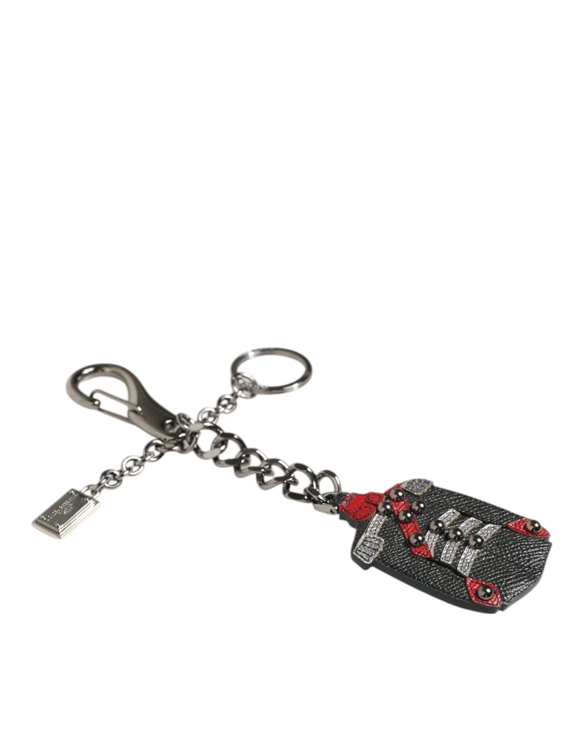 Dolce & Gabbana Black Red Military Leather Patch DG Logo Keychain Keyring by Dolce & Gabbana