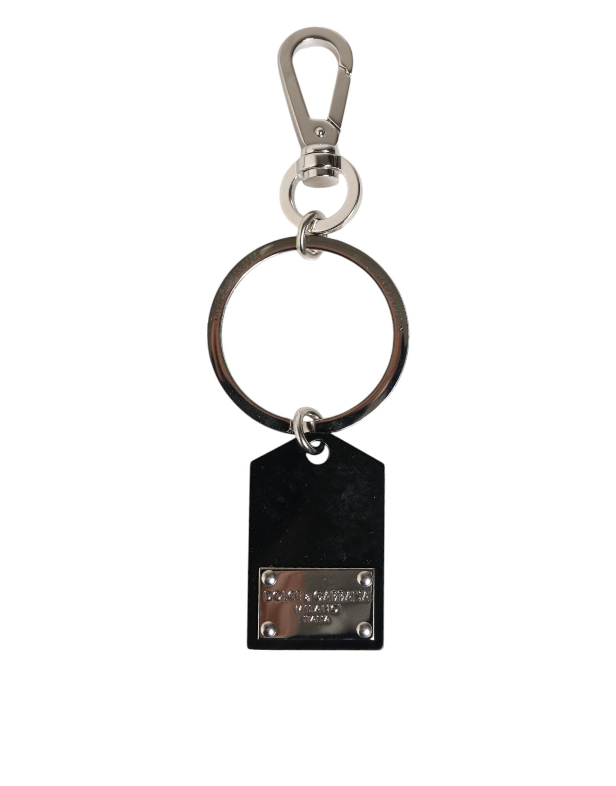 Dolce & Gabbana Black Sint Glass Plaque DG Logo Metal PlateKeychain Keyring by Dolce & Gabbana