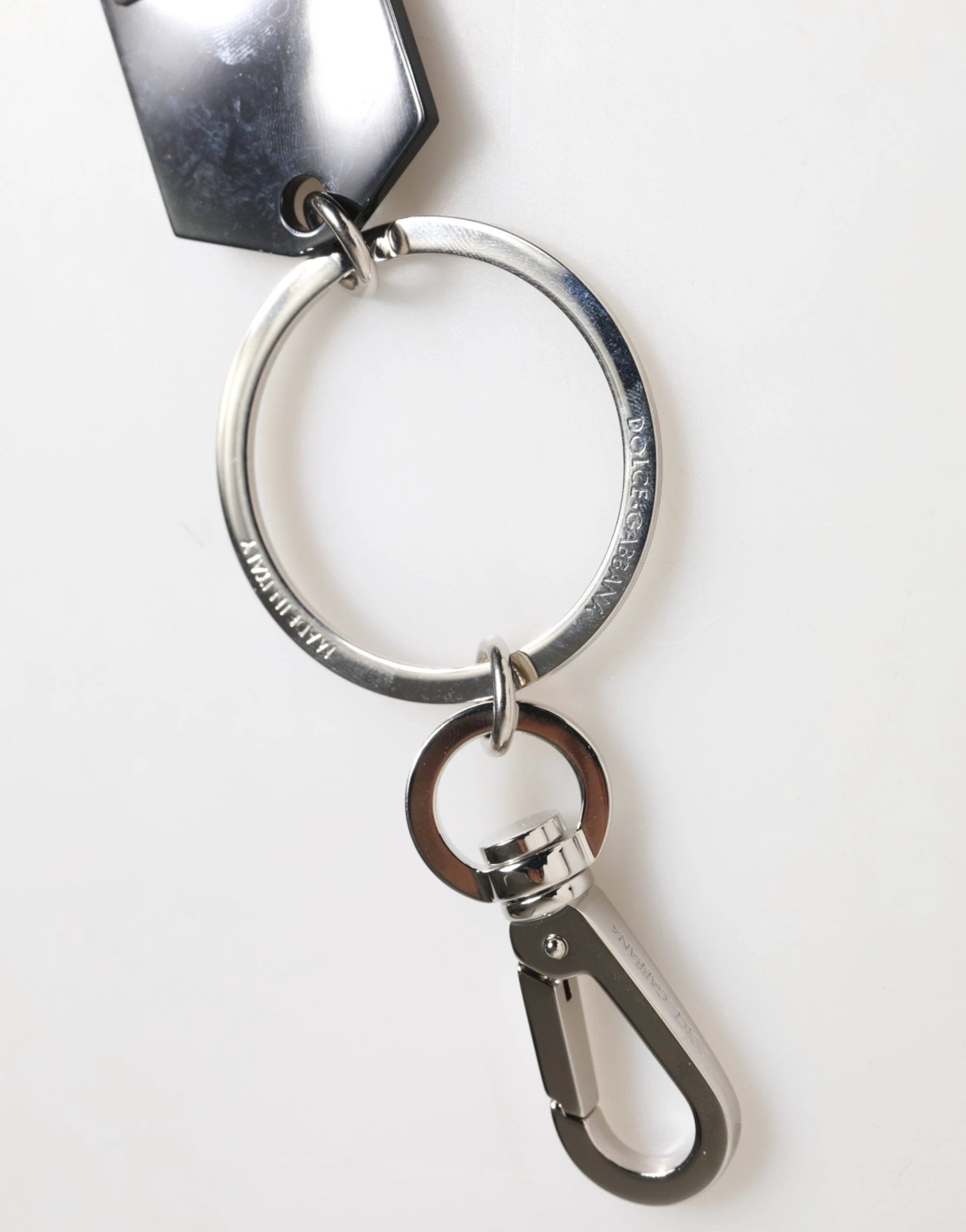 Dolce & Gabbana Black Sint Glass Plaque DG Logo Metal PlateKeychain Keyring by Dolce & Gabbana