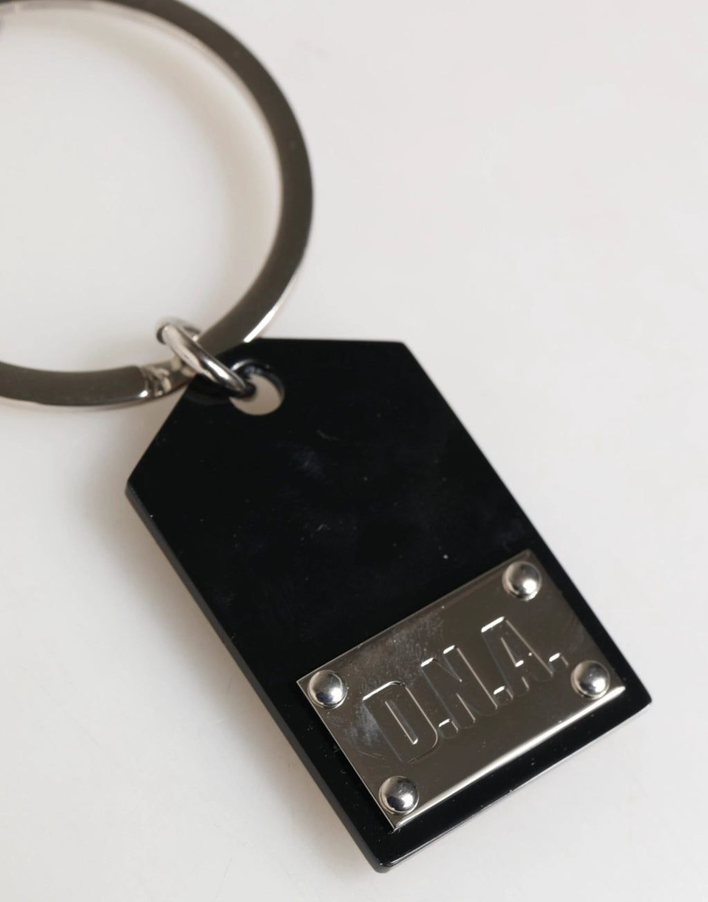 Dolce & Gabbana Black Sint Glass Plaque DG Logo Metal PlateKeychain Keyring by Dolce & Gabbana