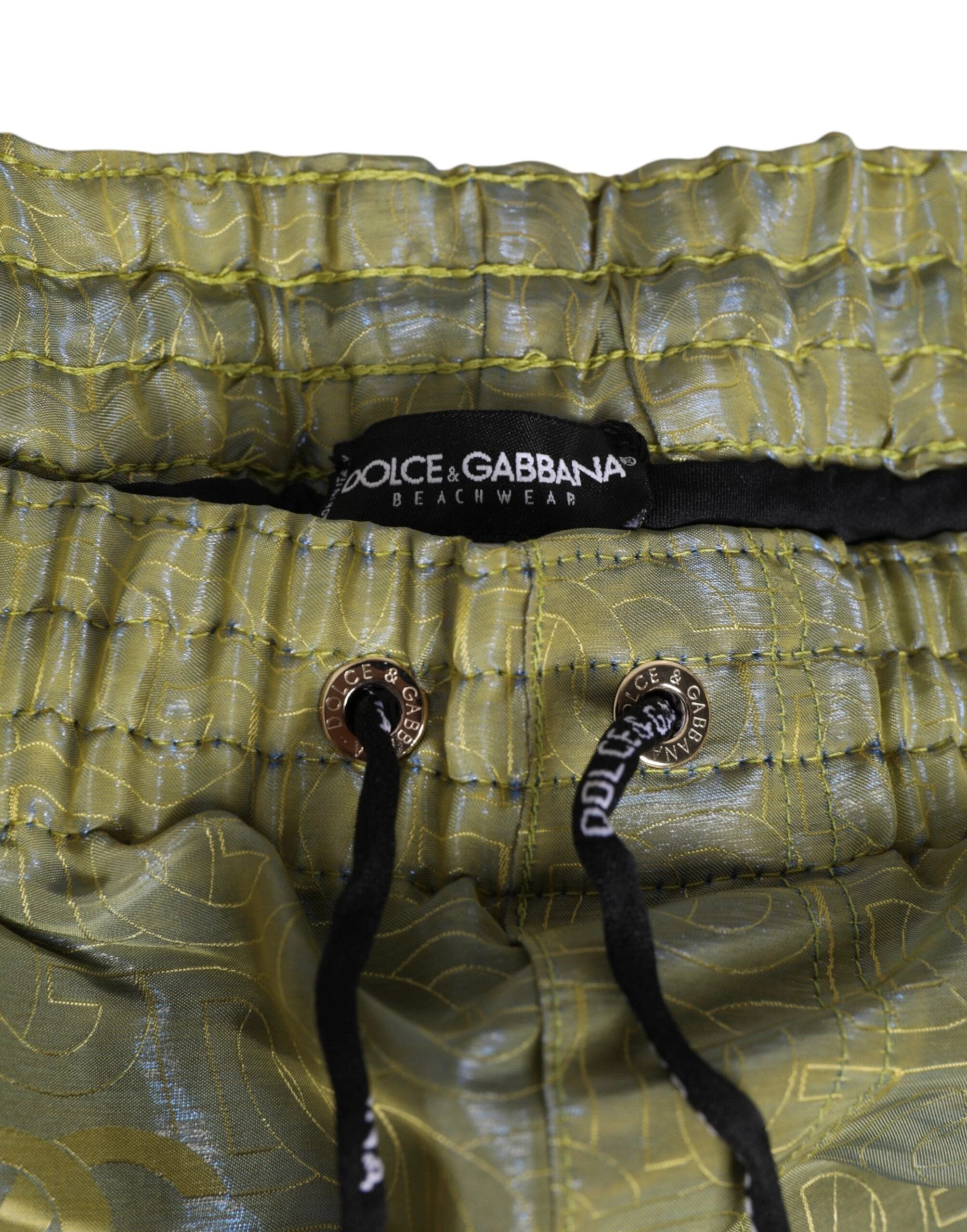 Dolce & Gabbana Green Polyester Metallic Logo Print Men Swimwear by Dolce & Gabbana
