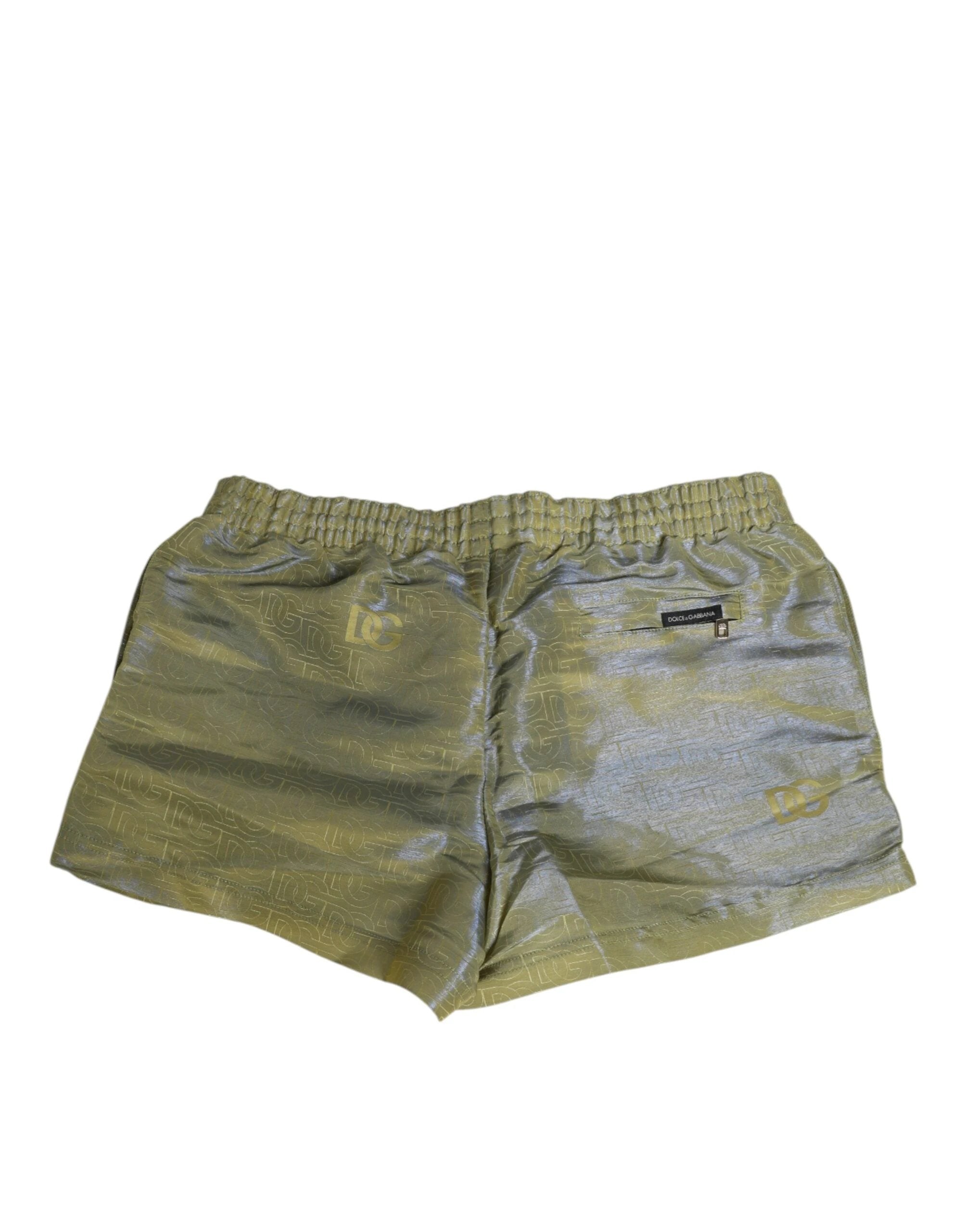 Dolce & Gabbana Green Polyester Metallic Logo Print Men Swimwear by Dolce & Gabbana