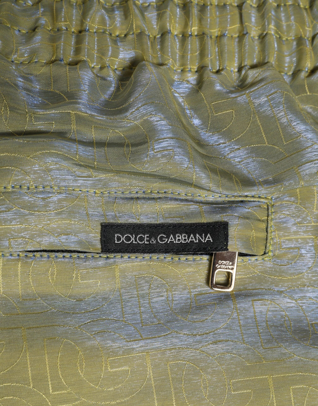 Dolce & Gabbana Green Polyester Metallic Logo Print Men Swimwear by Dolce & Gabbana