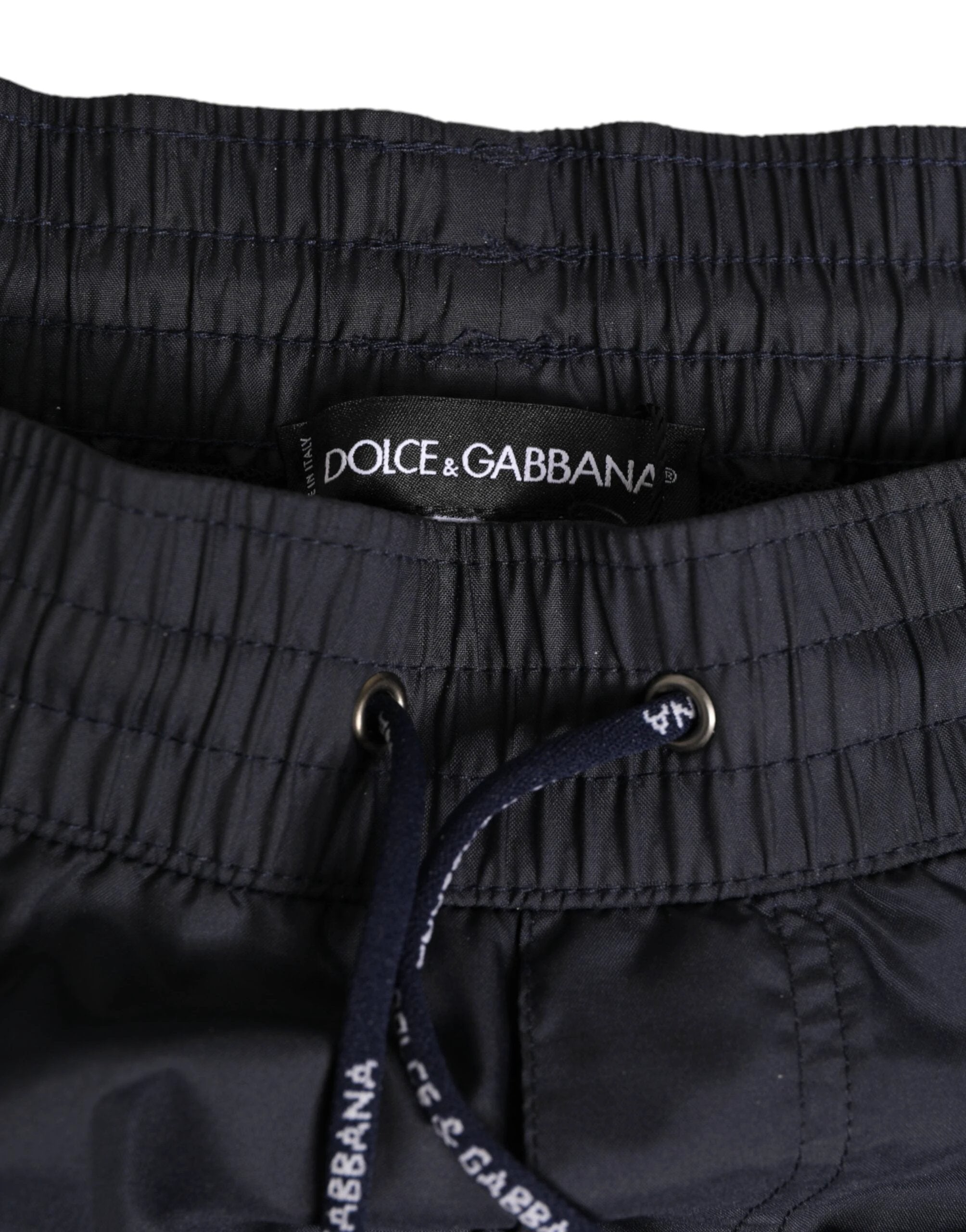 Dolce & Gabbana Black White Polyester Logo Elastic Waistband Swimwear by Dolce & Gabbana