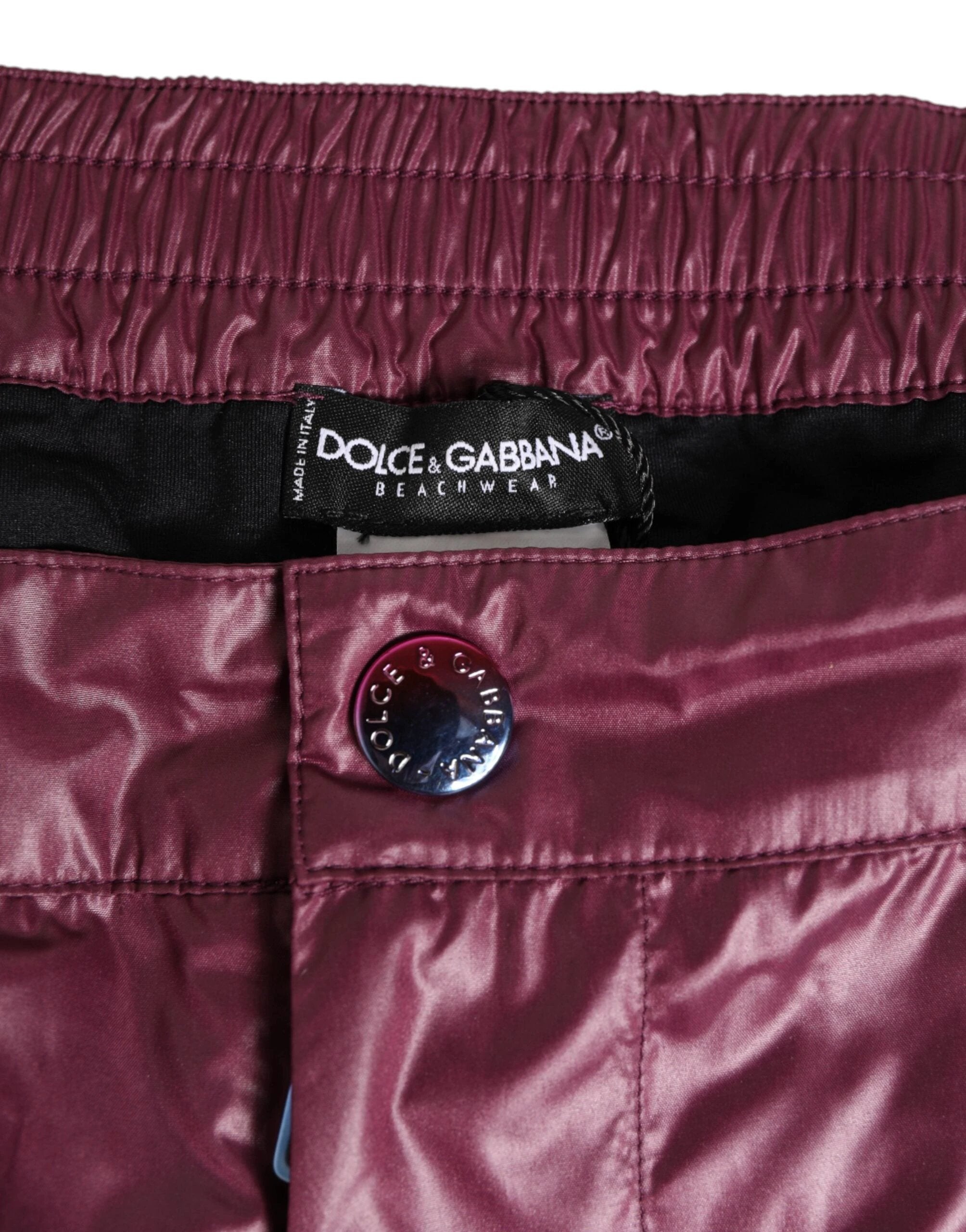 Dolce & Gabbana Burgundy Polyester Logo Embossed Crest Swimwear by Dolce & Gabbana