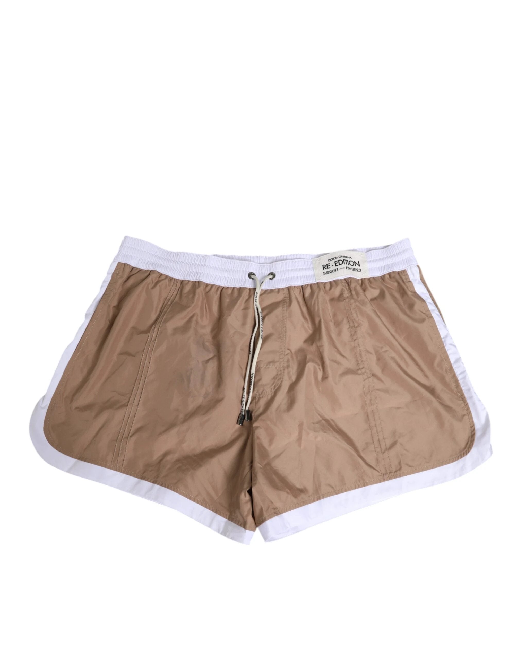 Dolce & Gabbana Brown White Polyester Re-Edition Shorts Swimwear by Dolce & Gabbana