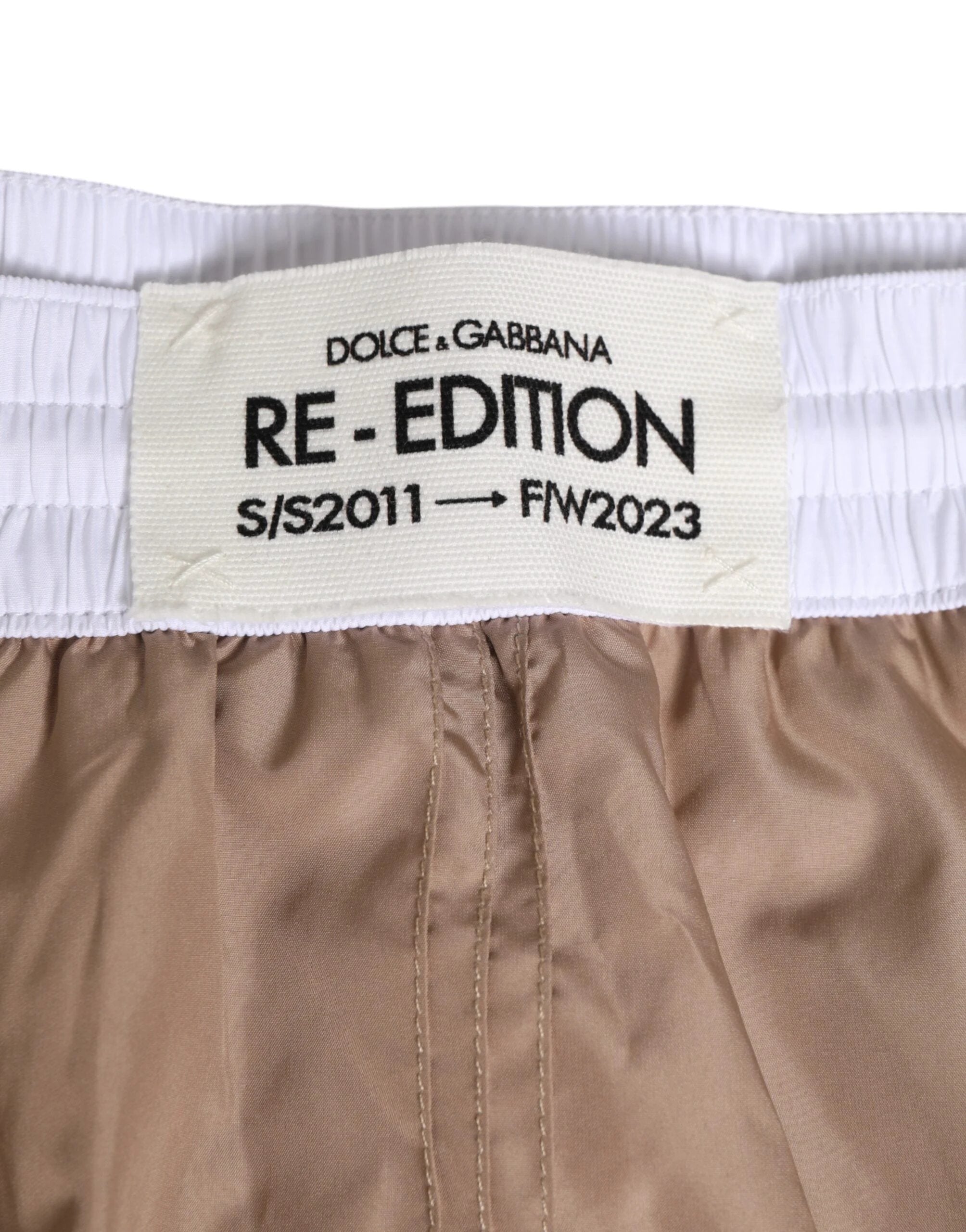 Dolce & Gabbana Brown White Polyester Re-Edition Shorts Swimwear by Dolce & Gabbana