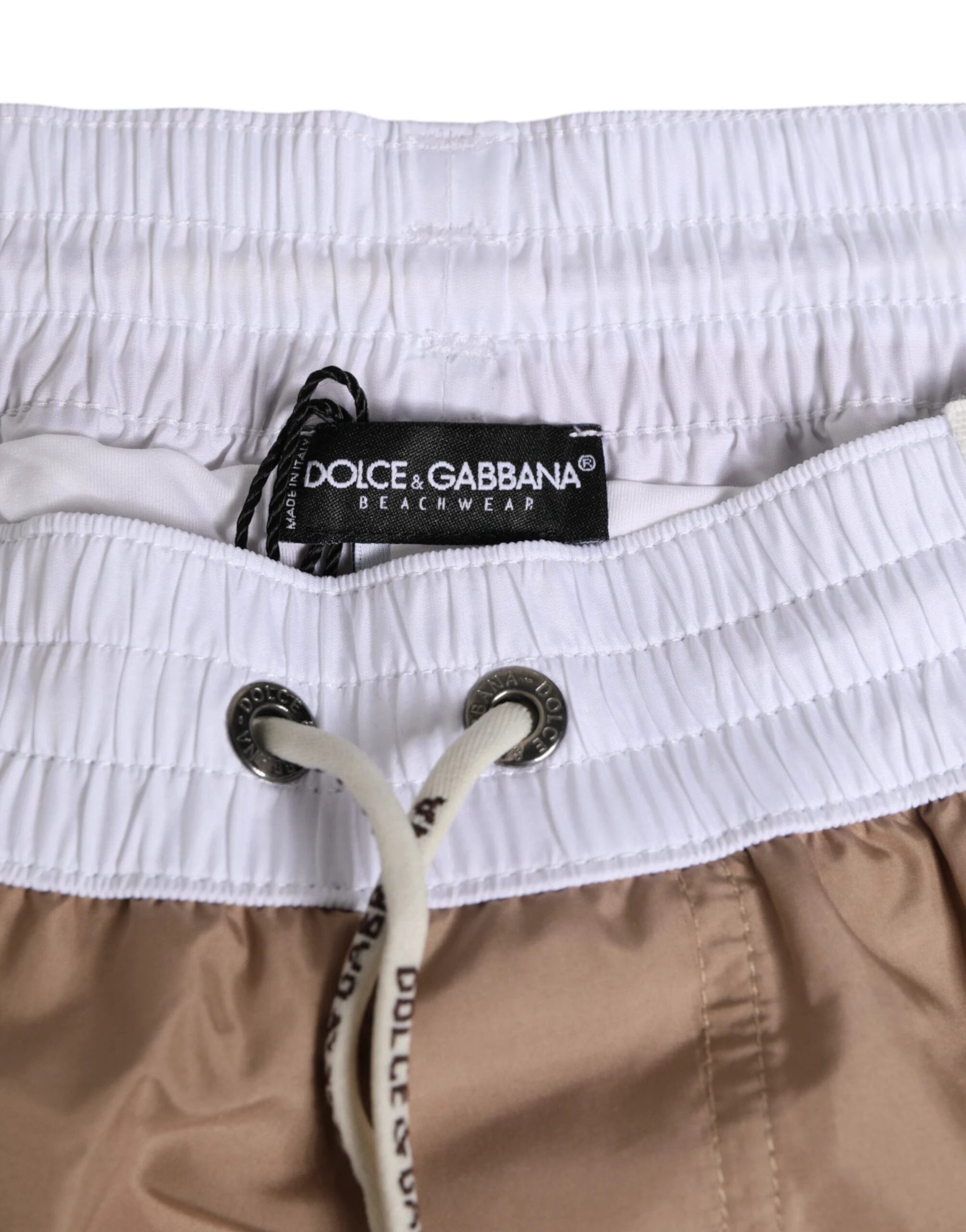 Dolce & Gabbana Brown White Polyester Re-Edition Shorts Swimwear by Dolce & Gabbana