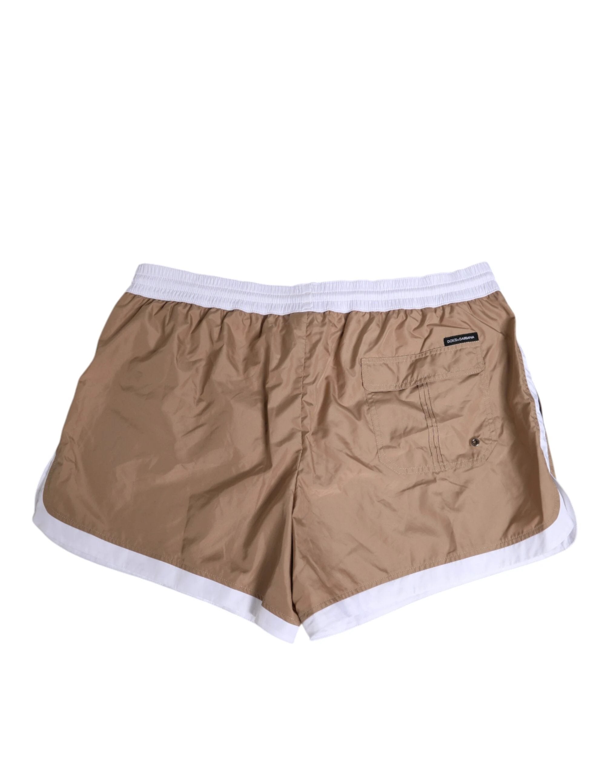 Dolce & Gabbana Brown White Polyester Re-Edition Shorts Swimwear by Dolce & Gabbana