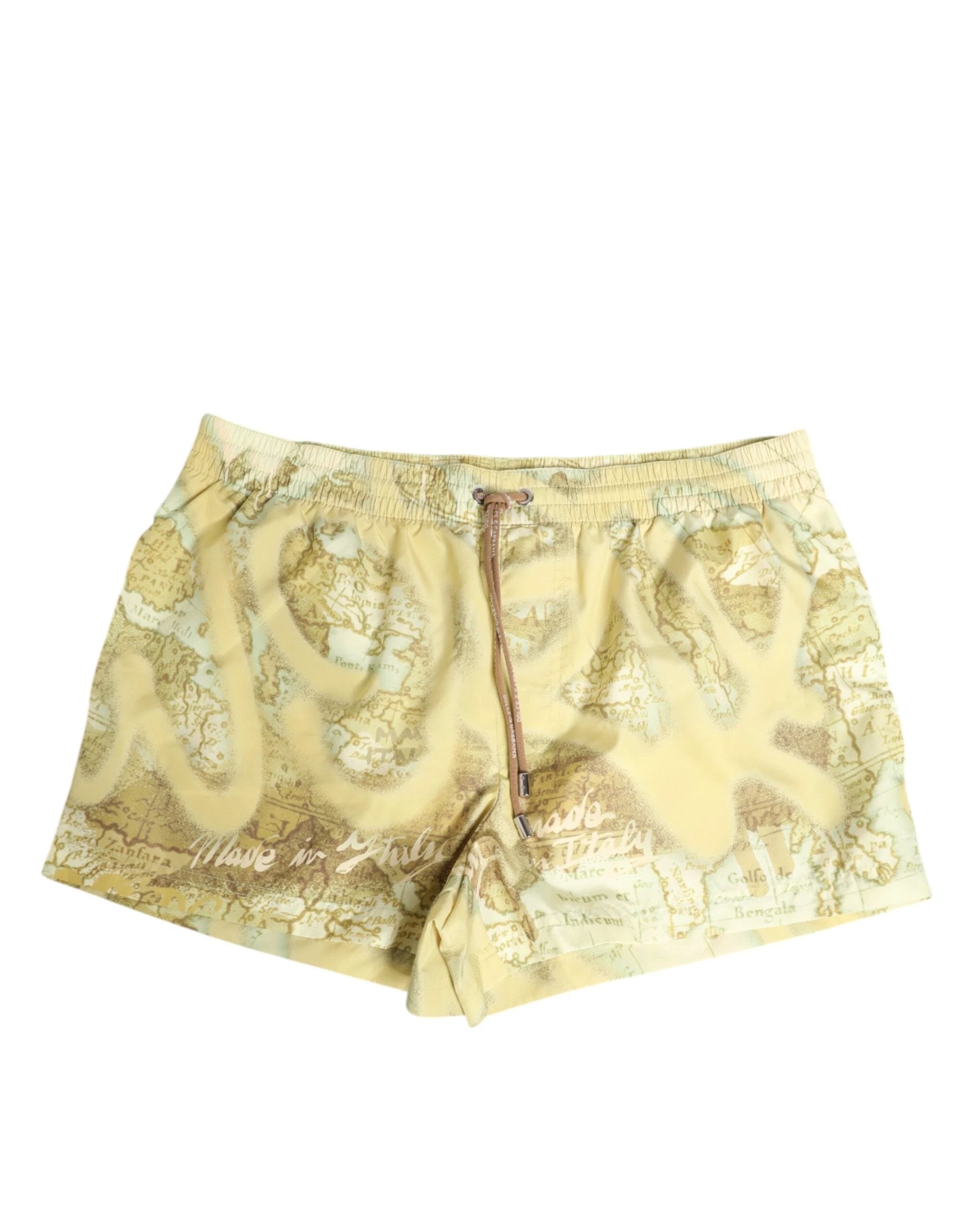 Dolce & Gabbana Yellow World Map Polyester Elastic Waistband Swimwear by Dolce & Gabbana