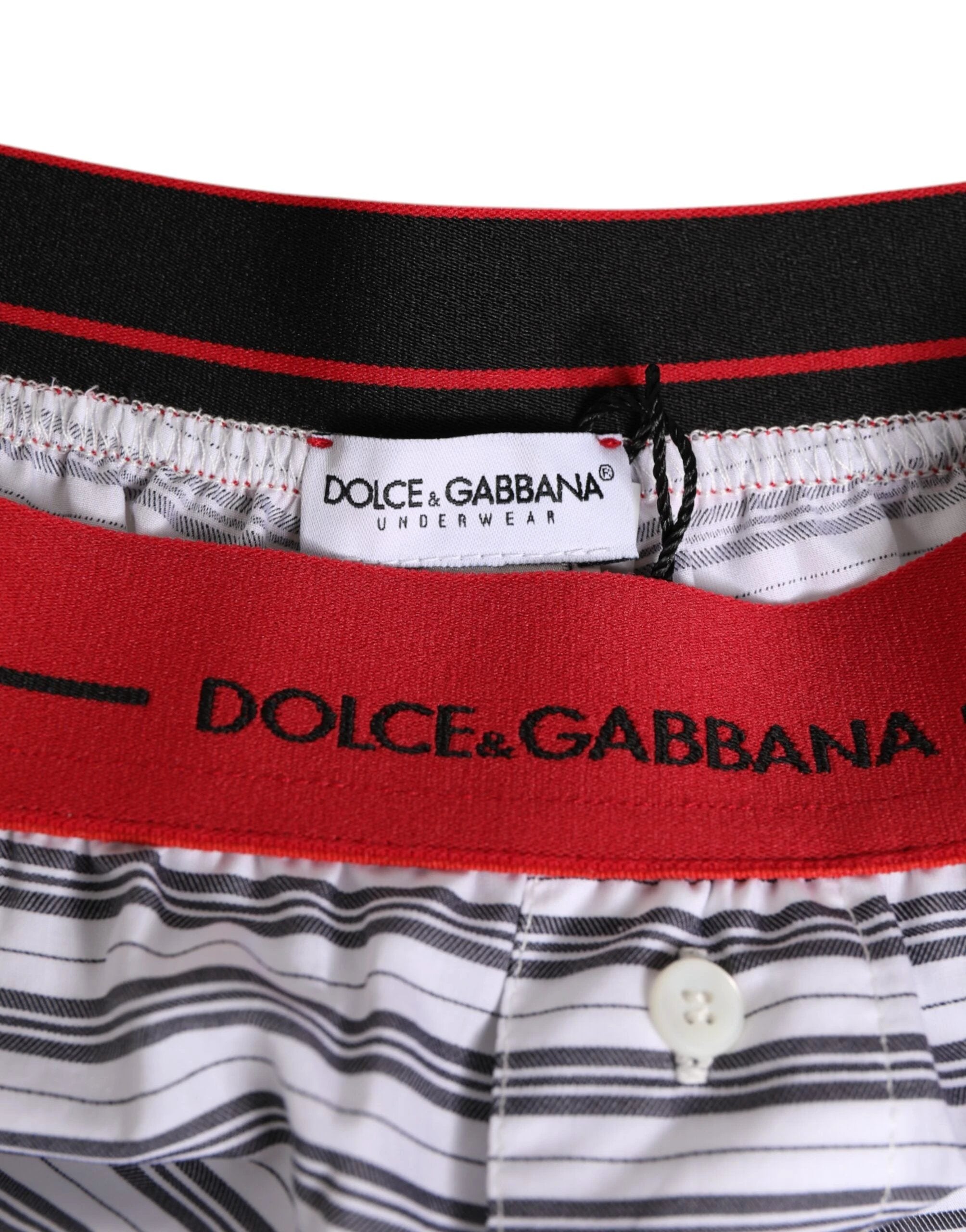 Dolce & Gabbana White Striped Cotton Red Waistband Shorts Swimwear by Dolce & Gabbana