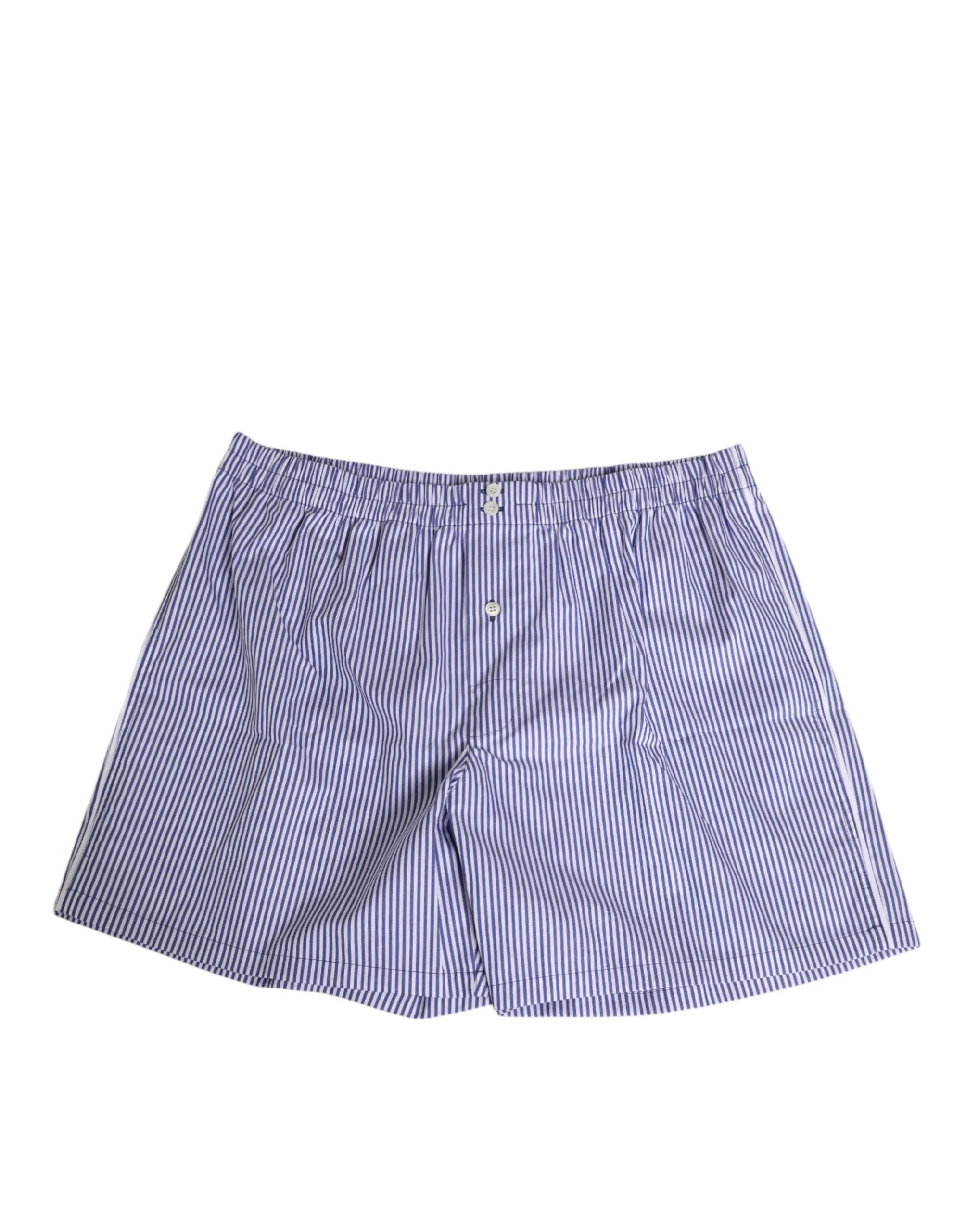 Dolce & Gabbana Blue White Cotton Striped Button Fly Shorts Swimwear by Dolce & Gabbana