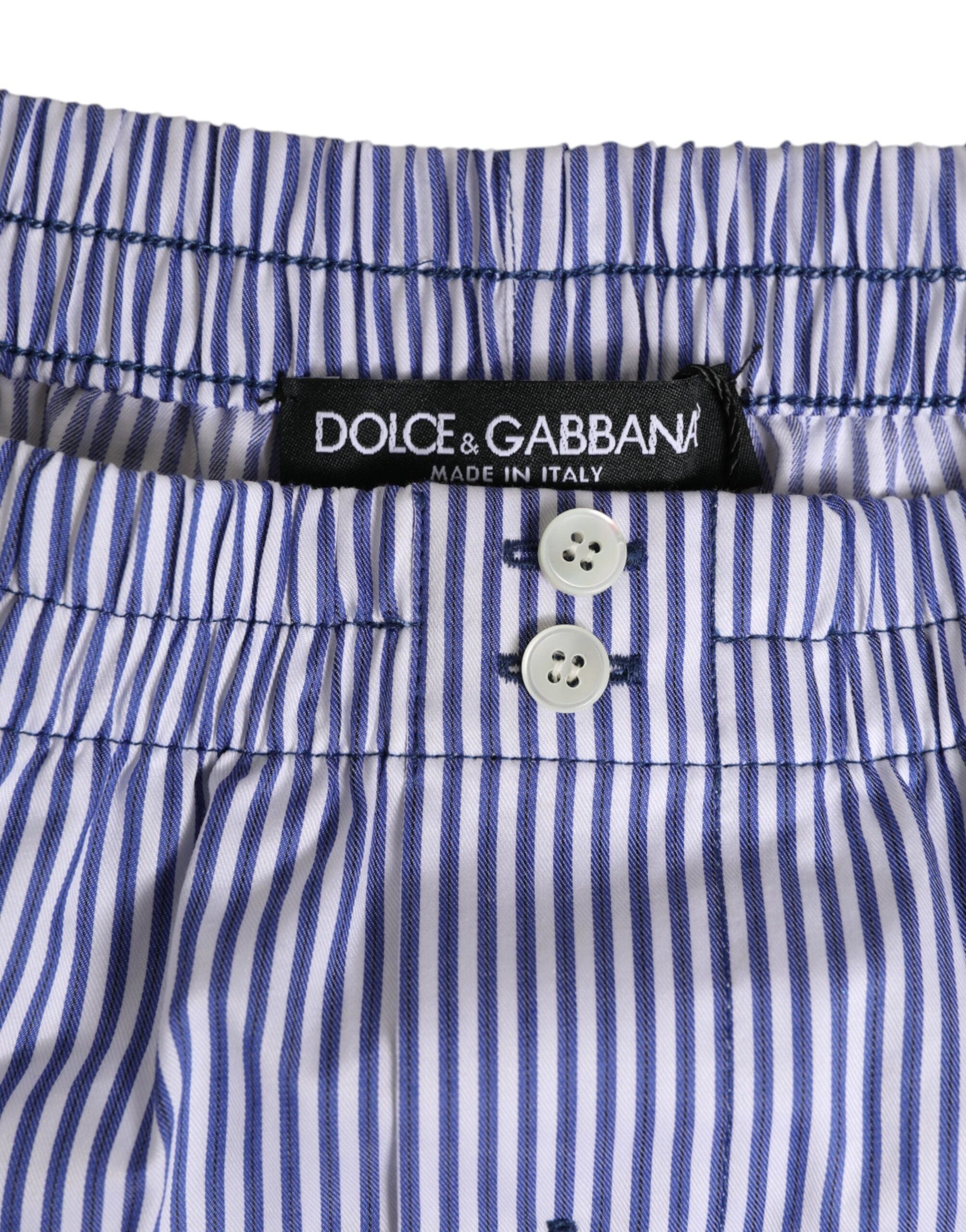 Dolce & Gabbana Blue White Cotton Striped Button Fly Shorts Swimwear by Dolce & Gabbana
