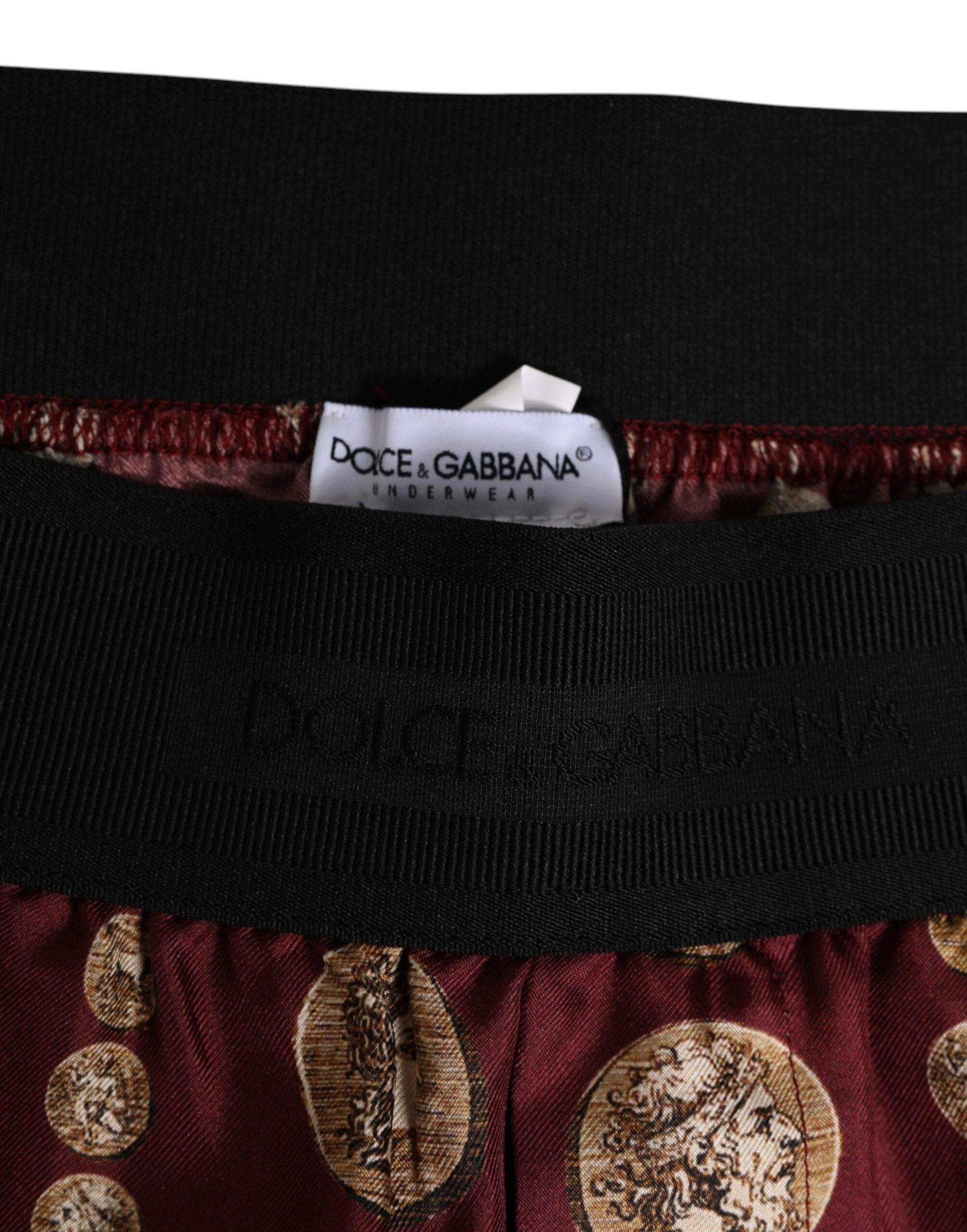 Dolce & Gabbana Burgundy Silk Coin Print Men Boxer Short Swimwear by Dolce & Gabbana