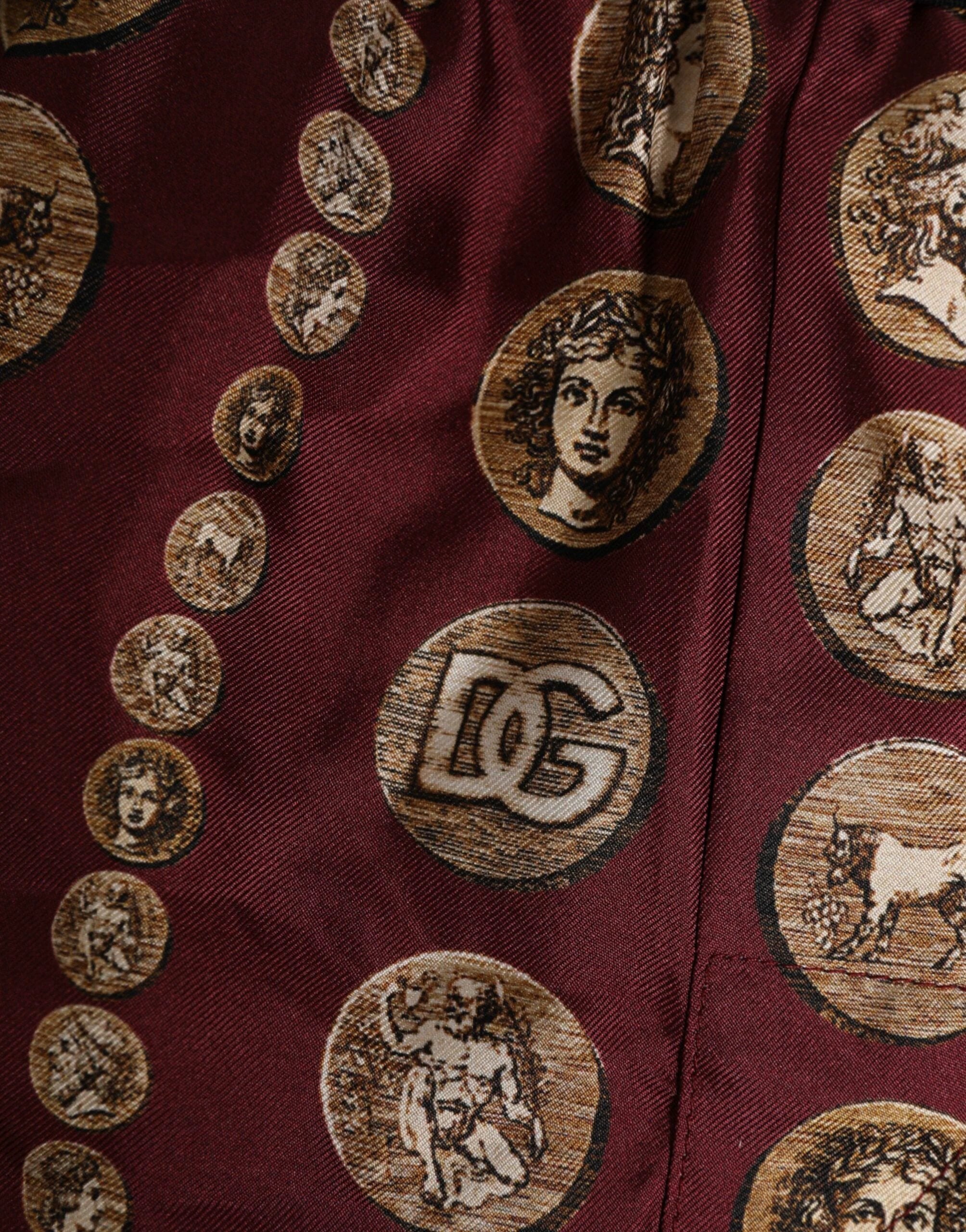 Dolce & Gabbana Burgundy Silk Coin Print Men Boxer Short Swimwear by Dolce & Gabbana