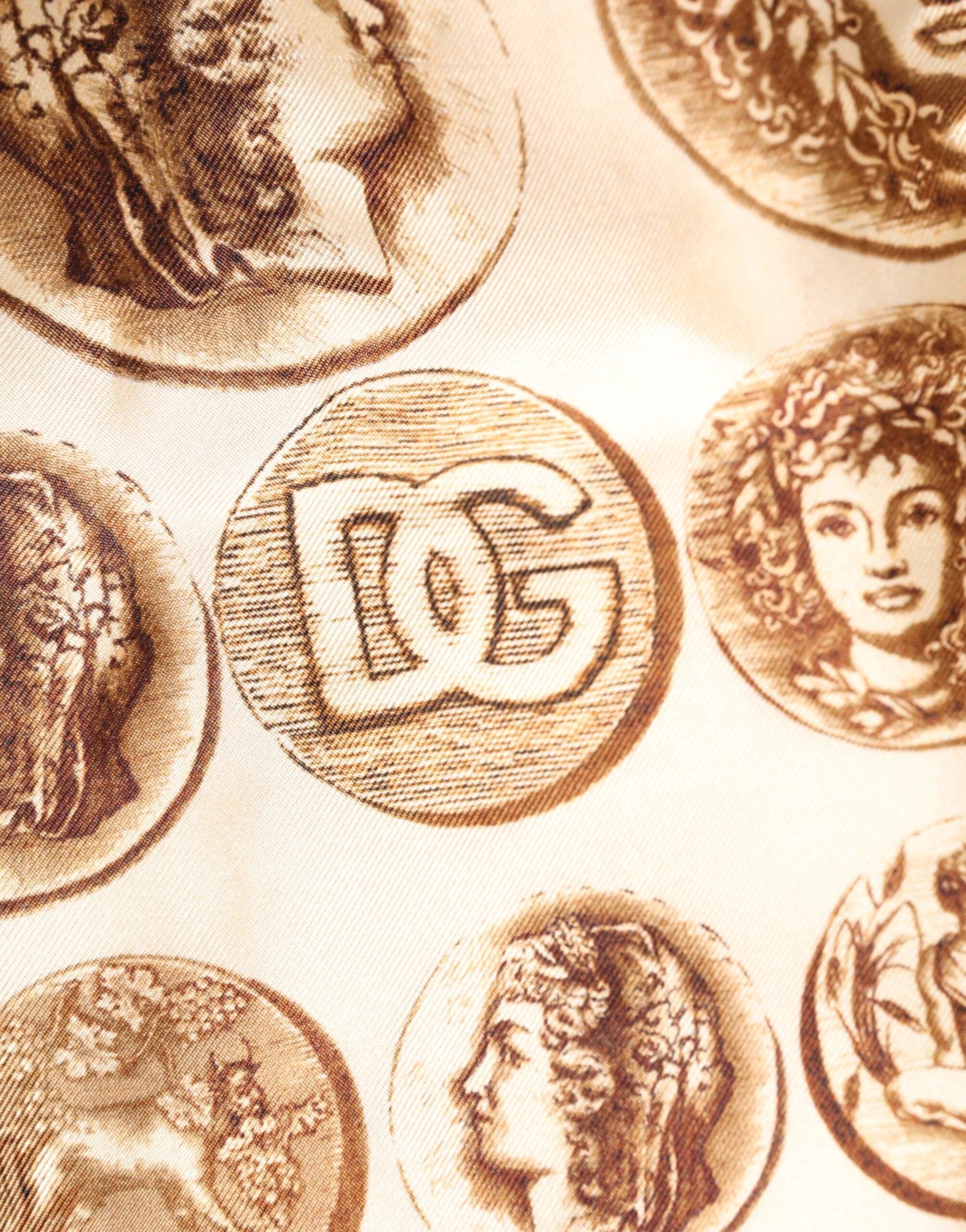 Dolce & Gabbana Brown Ancient Coin Print Silk Shorts Swimwear by Dolce & Gabbana