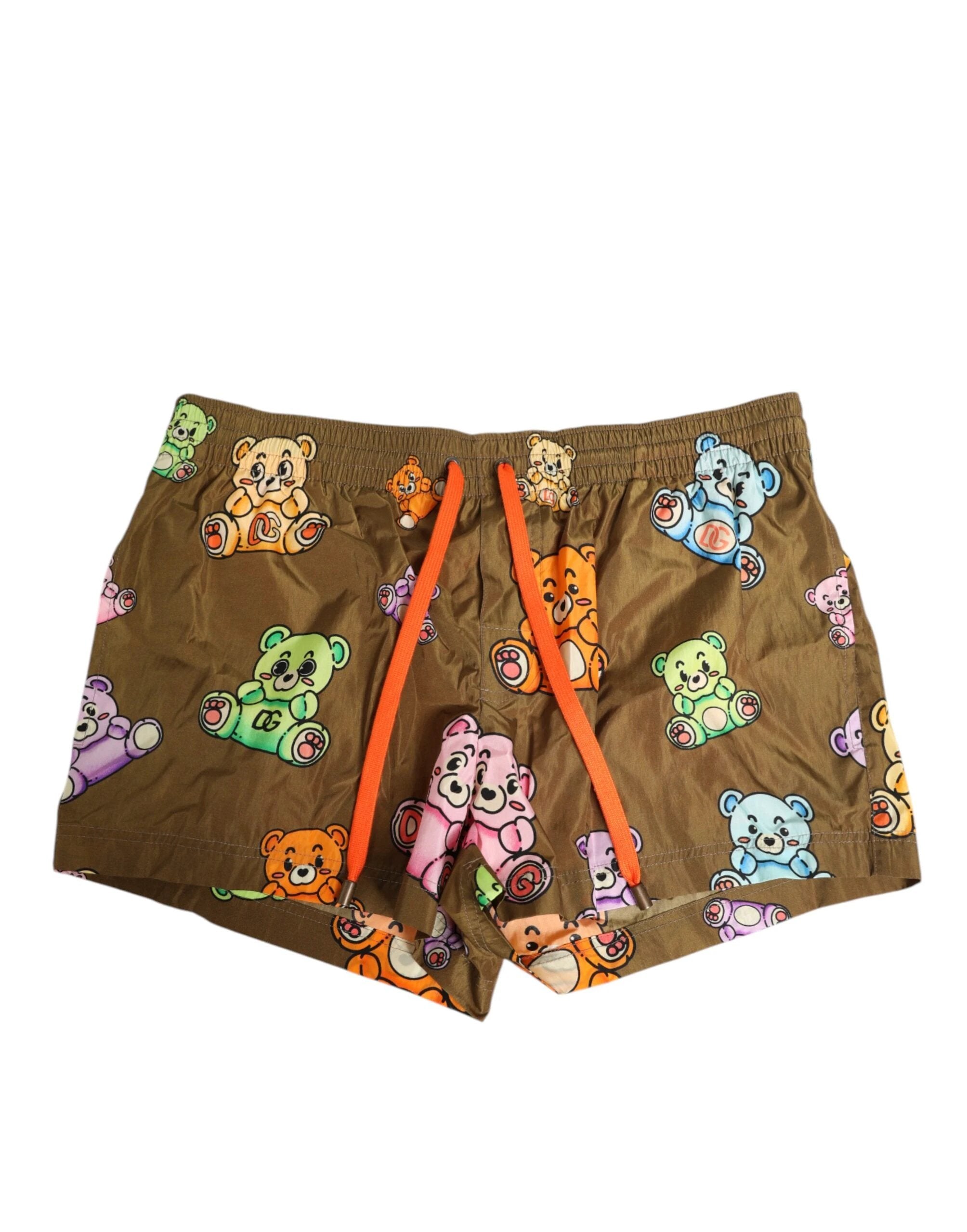 Dolce & Gabbana Brown Multicolor Teddy Bear Men Shorts Swimwear by Dolce & Gabbana