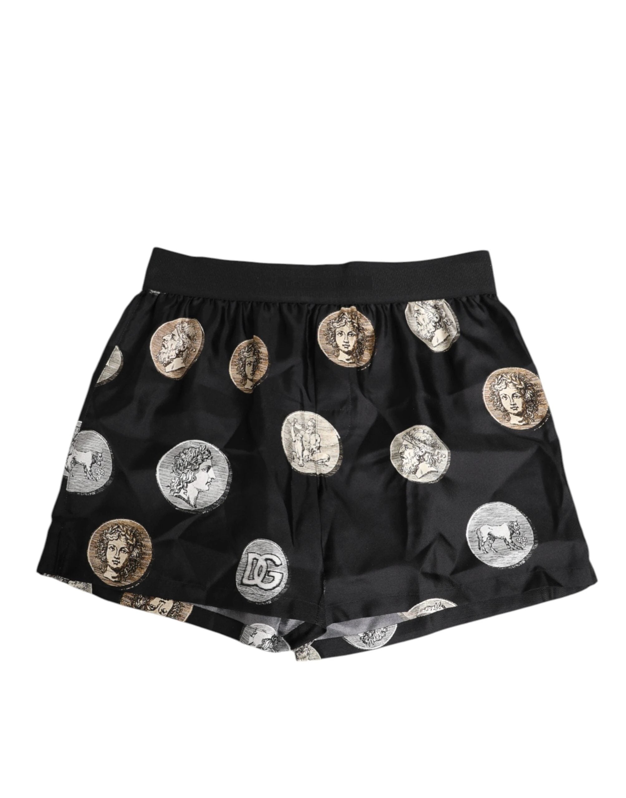 Dolce & Gabbana Black Silk Ancient Coin Print Boxer Short Swimwear by Dolce & Gabbana