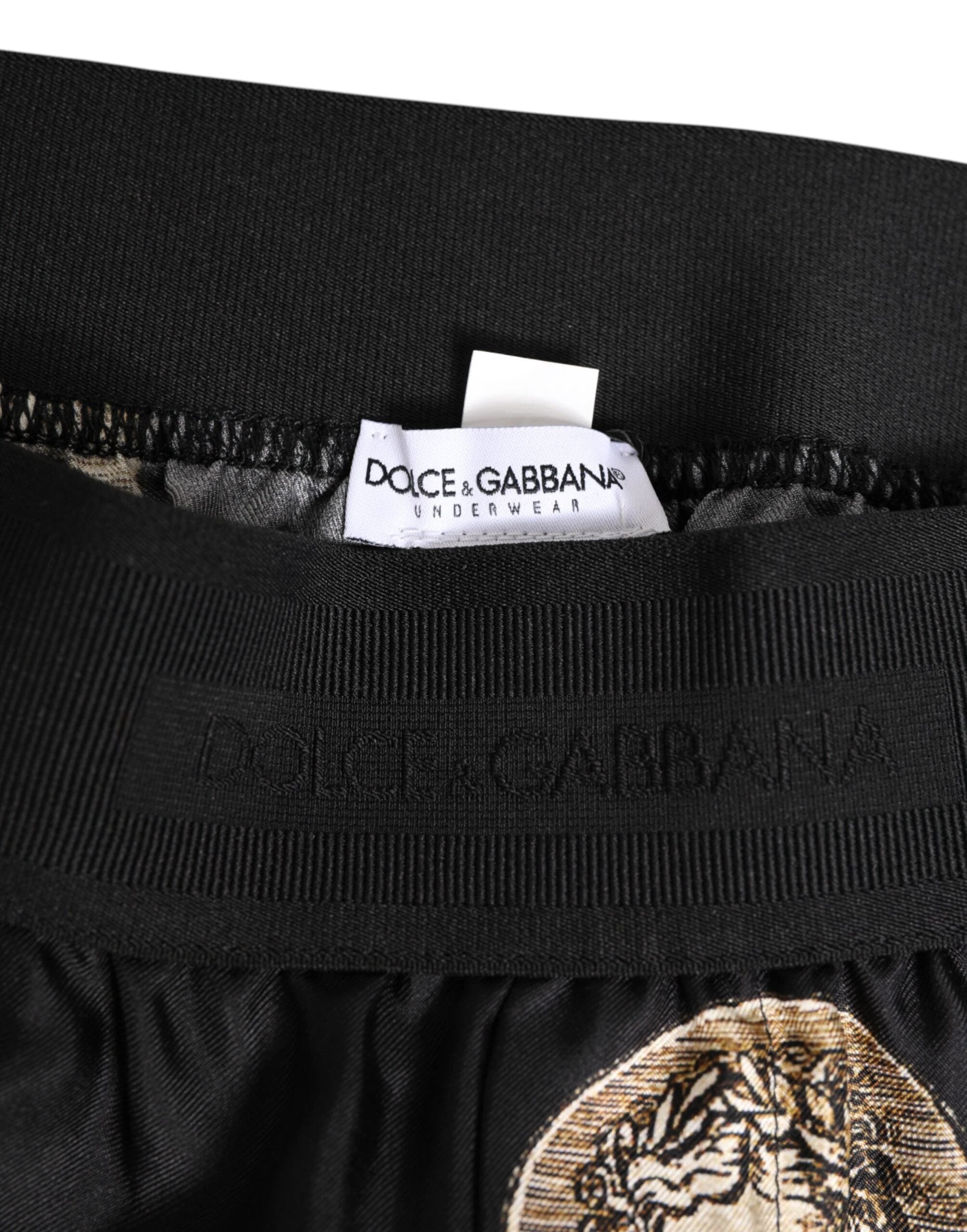 Dolce & Gabbana Black Silk Ancient Coin Print Boxer Short Swimwear by Dolce & Gabbana