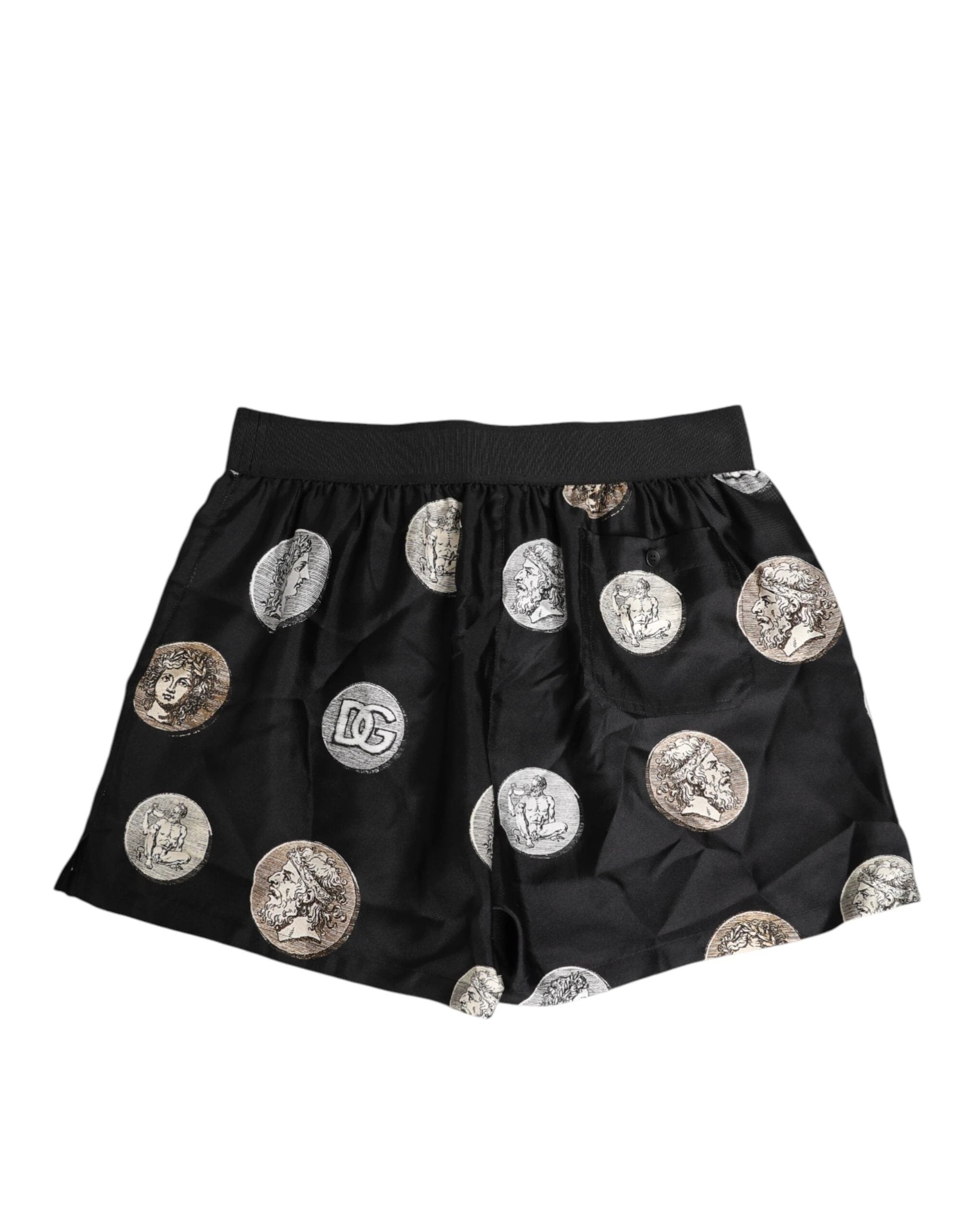 Dolce & Gabbana Black Silk Ancient Coin Print Boxer Short Swimwear by Dolce & Gabbana