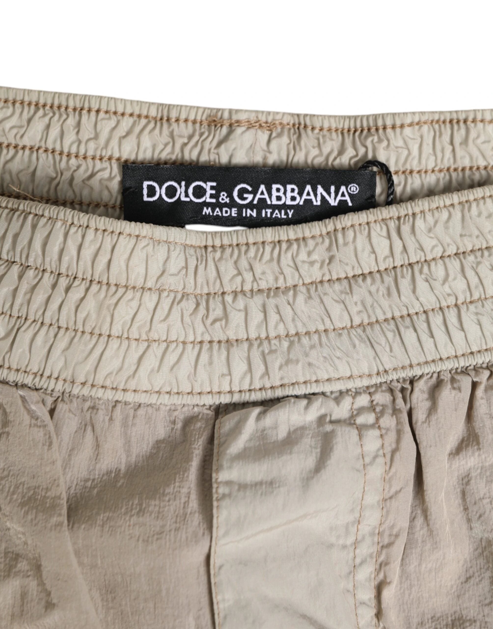 Dolce & Gabbana Beige Nylon Beachwear Men Boxer Short Swimwear by Dolce & Gabbana