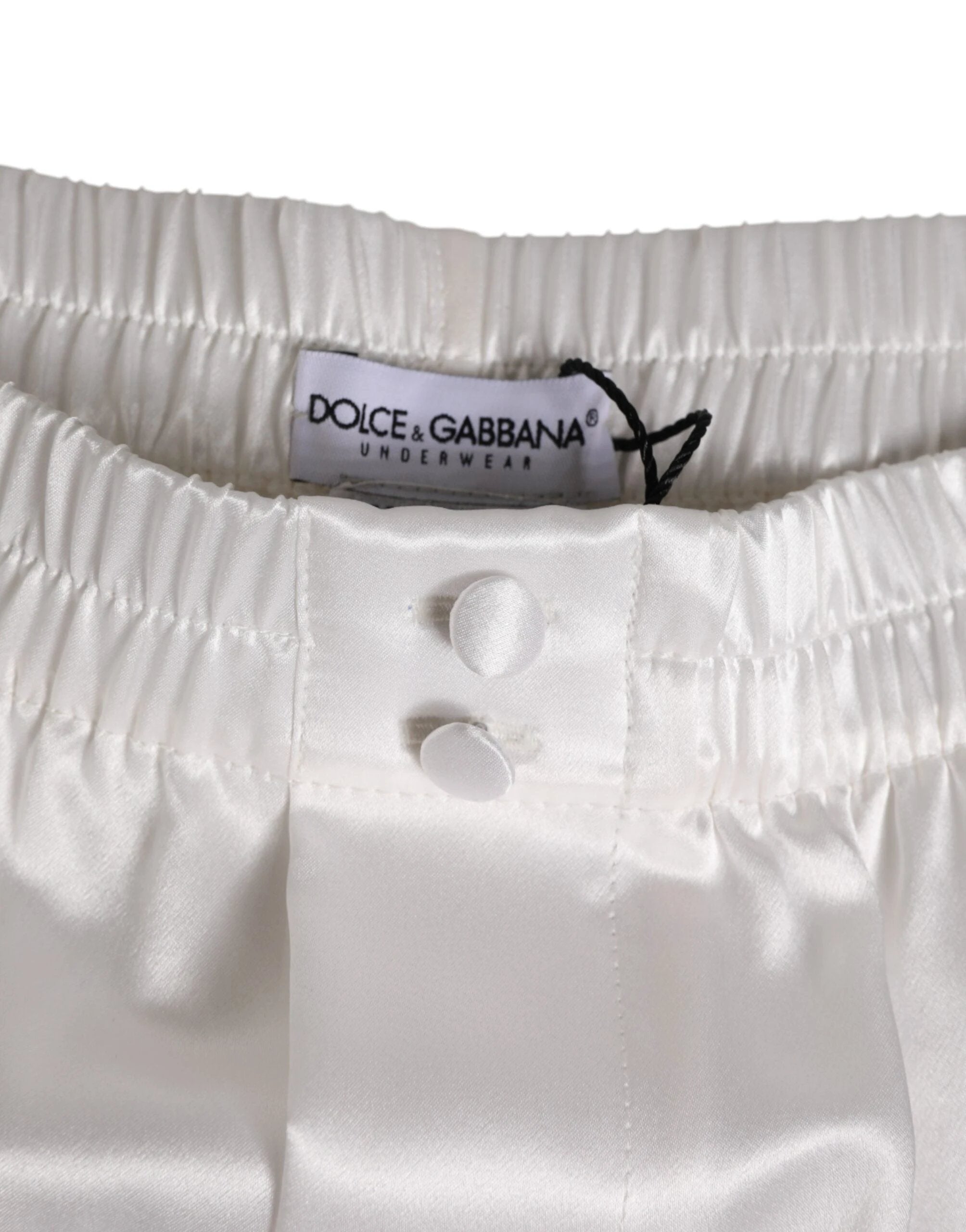 Dolce & Gabbana White Silk Satin Elastic Men Boxer Short Swimwear by Dolce & Gabbana